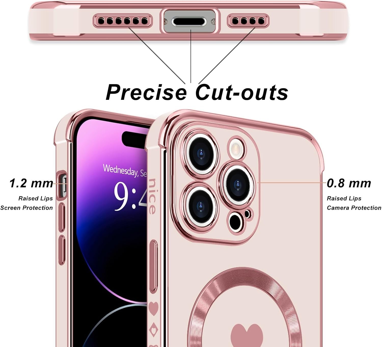 Magnetic Case for iPhone 13 Pro Cute Love Heart Soft Back Cover Full Camera Prot