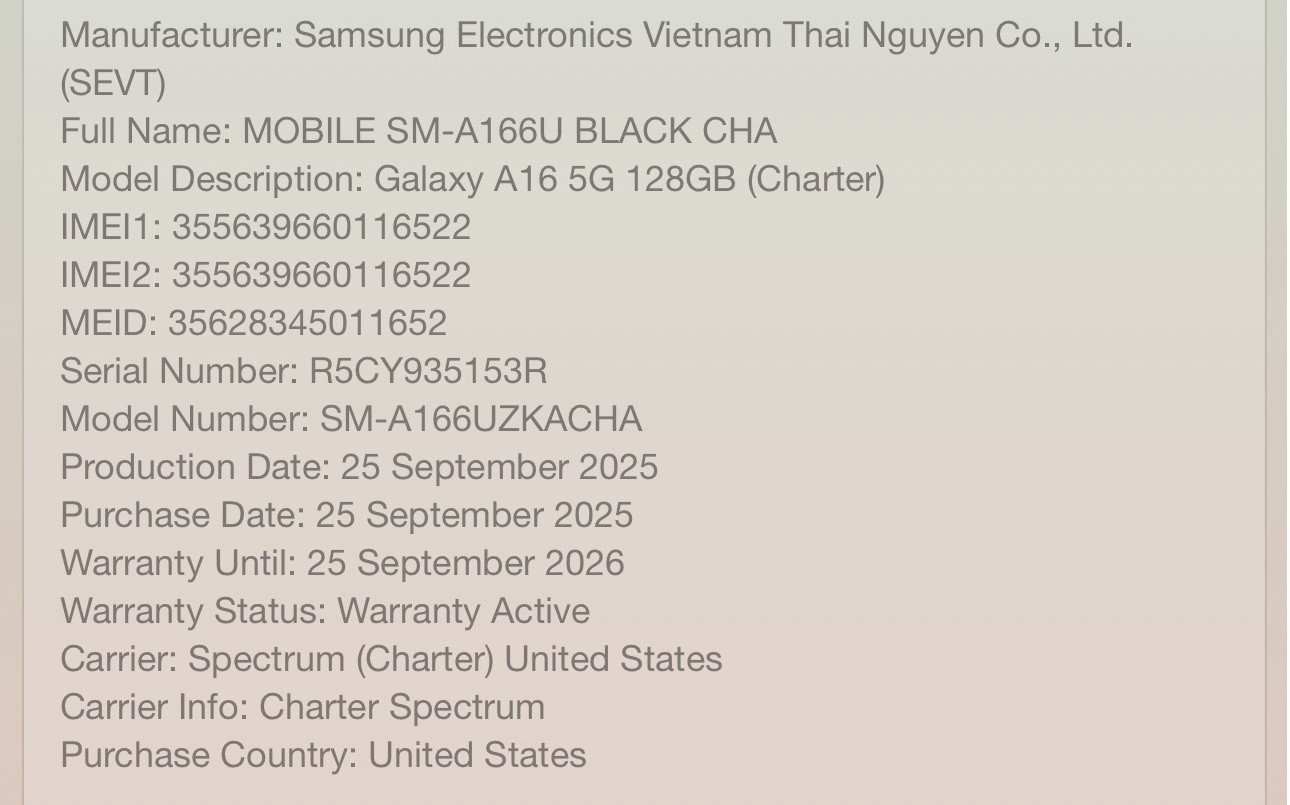 Samsung Galaxy A16 5G – 128GB -Blue Black (Spectrum) SM-A166U OPEN BOX CHECK ESN