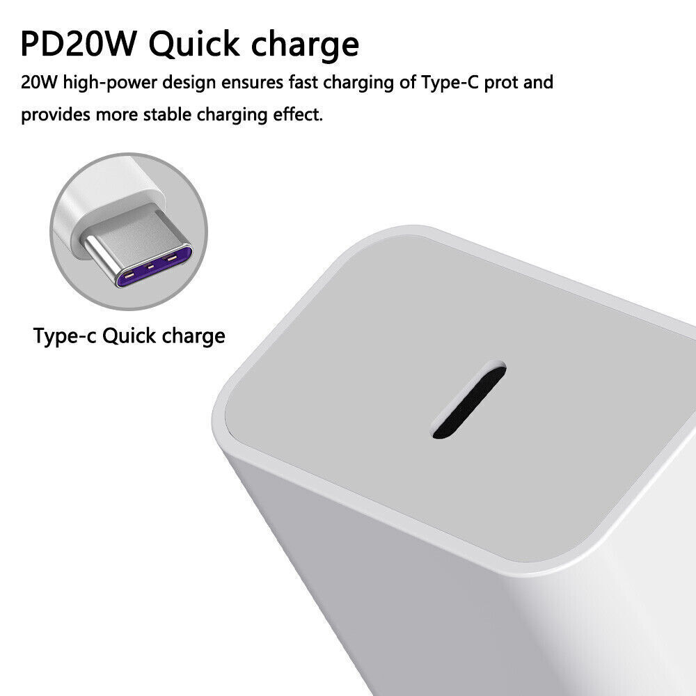 20W PD Wall Adapter Fast Power Charger USB-C 3ft Cable for iphone 14 13 12 11 🤝
