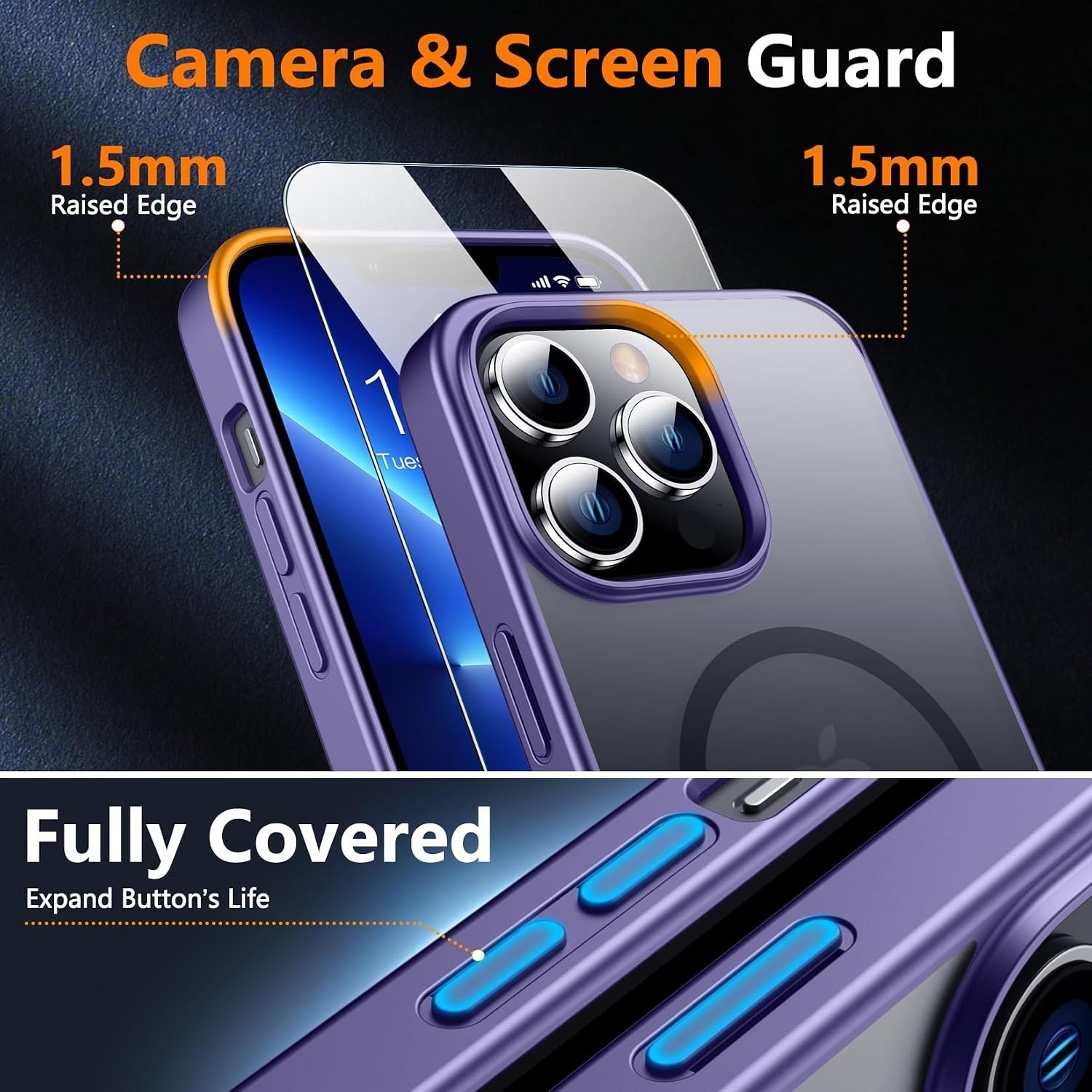 Magnetic for iPhone 13 Pro Case, with 2Pcs Tempered Glass Screen Protector, Dark