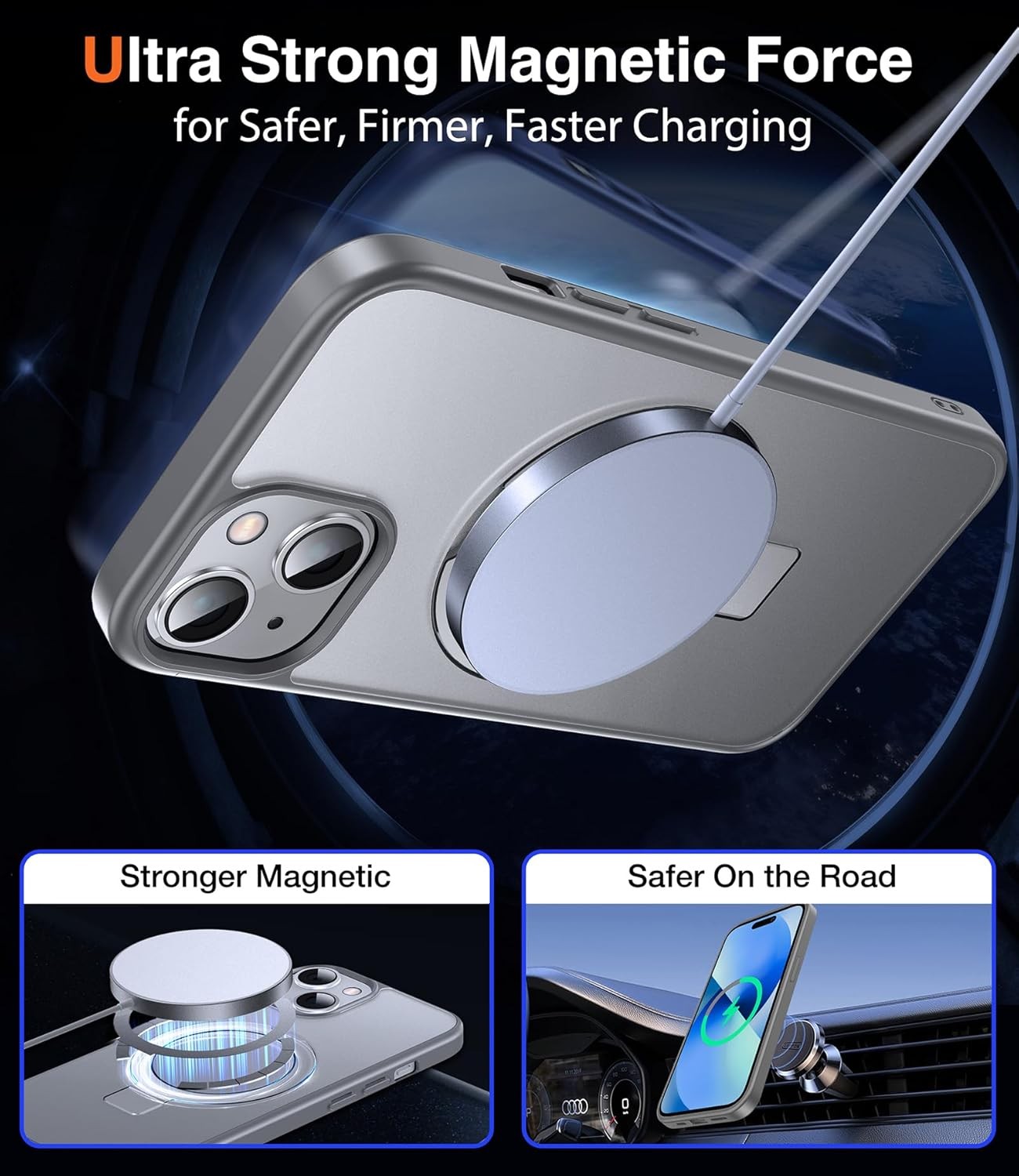 3-in-1 Magnetic Kickstand Ring Holder for iPhone 13 Case, iPhone 14 Case Titan