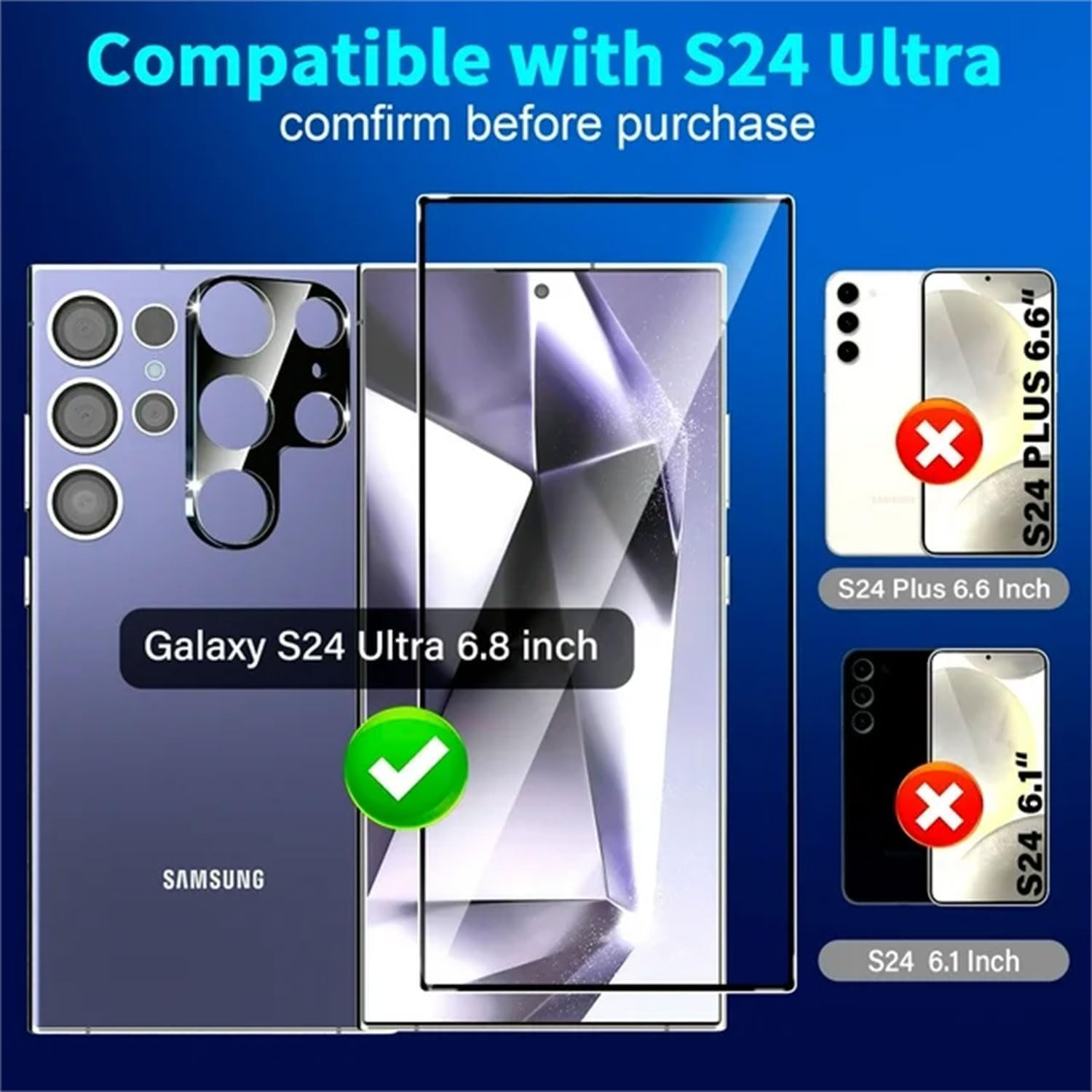 [2+2 Pack] Anti-Scratch Screen Protector for Samsung Galaxy S24 Ultra 6.8 Inch