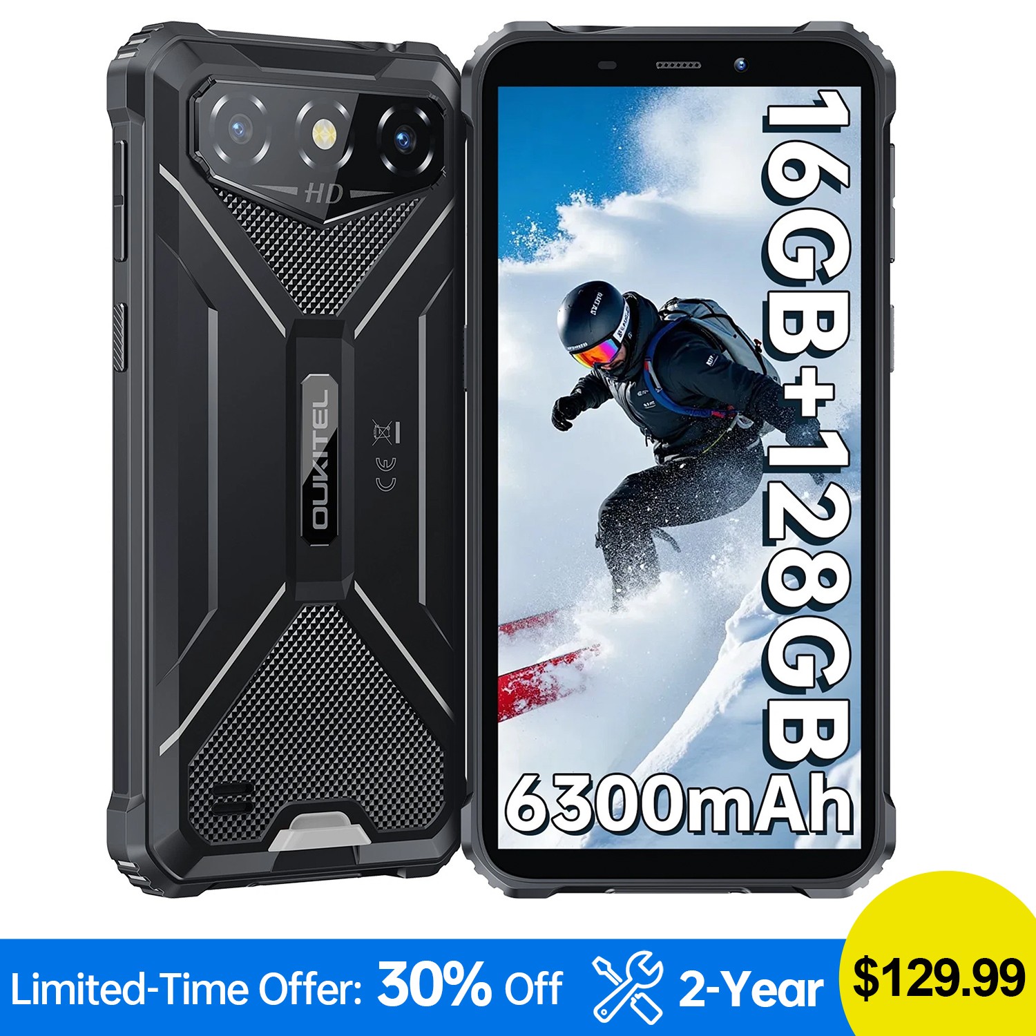 OUKITEL G3 Rugged Smartphone 16GB+128GB 6300mAh Android 15 Dual SIM 4G T-Mobile