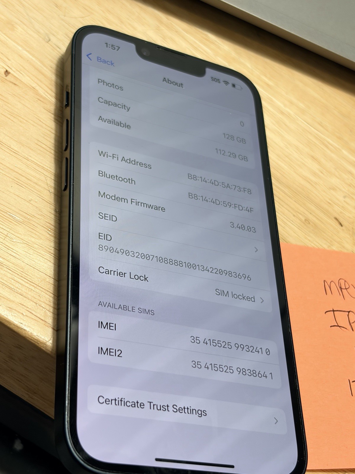 Apple iPhone 14 – 128GB – MPUA3LL/A Midnight Black (Verizon) A2649 Factory Reset
