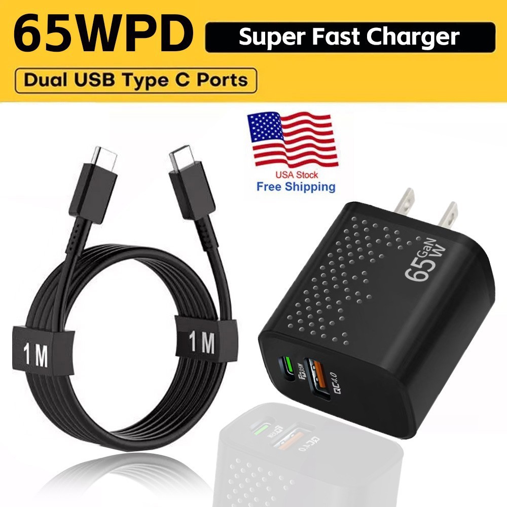 65W PD Power Fast Charger Wall Adapter+USB Cable for Samsung Galaxy S23 S22 S21+