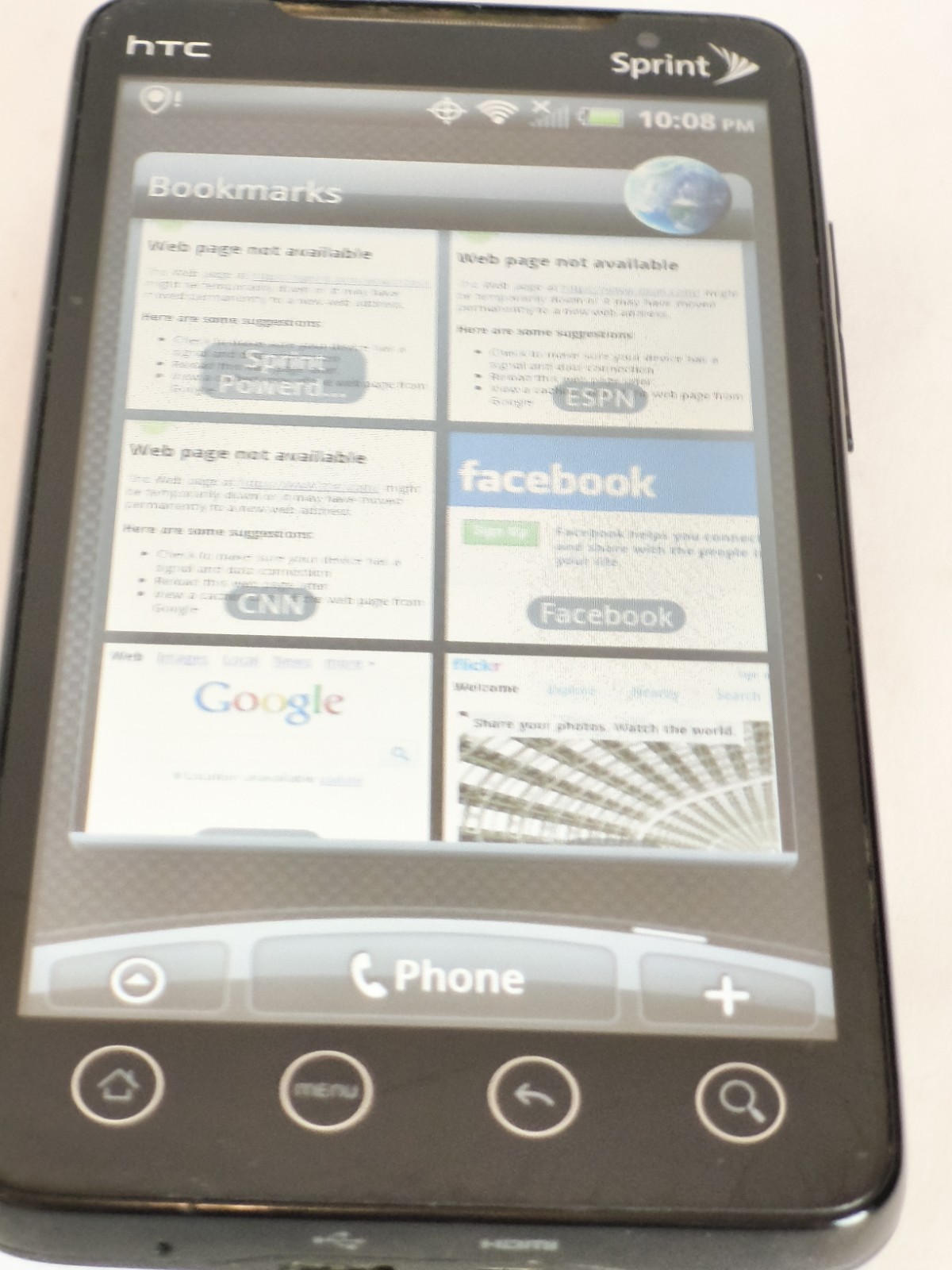 HTC Evo4G smartphone. Sprint. powers on. Parts/repair only.