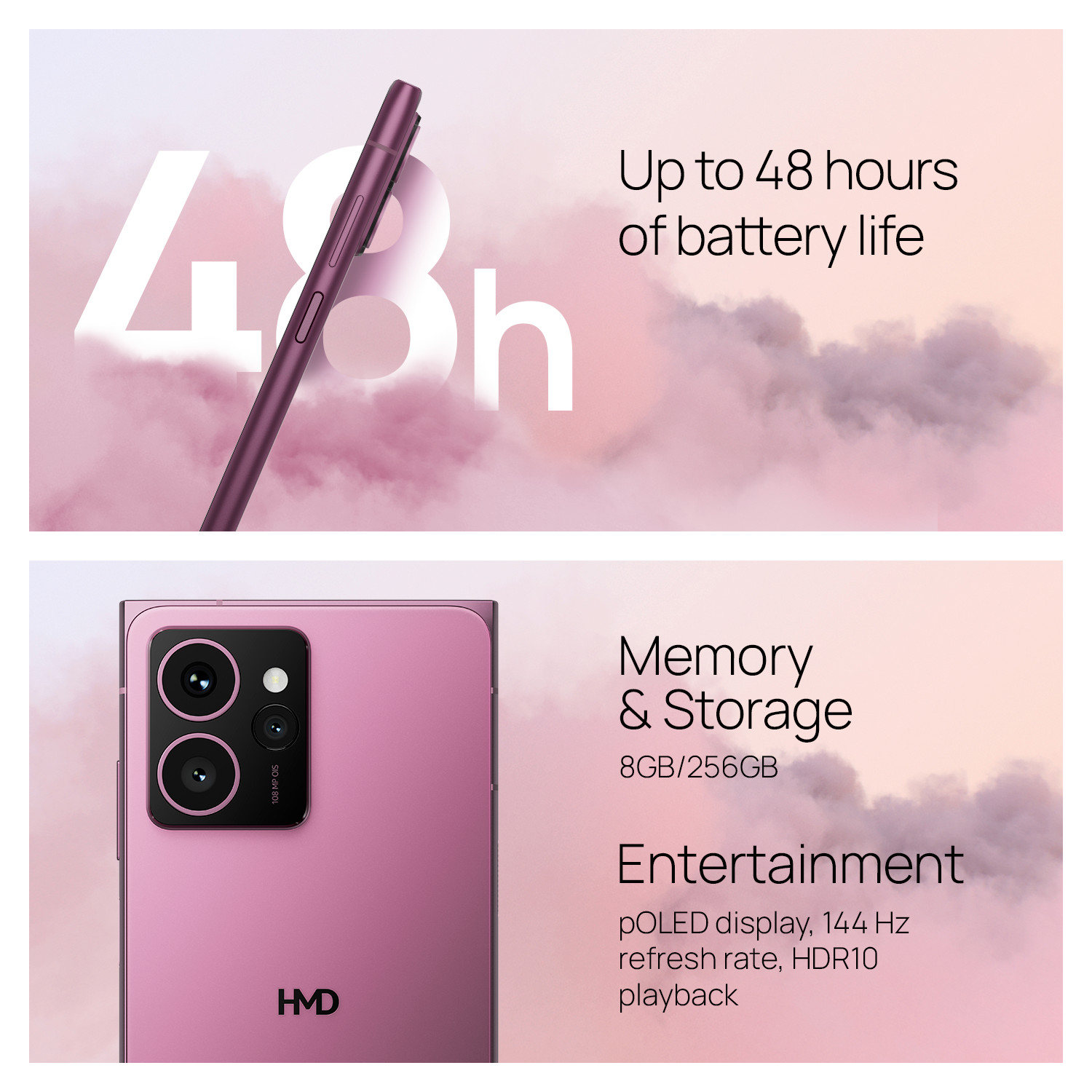 HMD Skyline 5G | Android 14 | Unlocked Smartphone | Dual SIM | 8/256GB | Pink