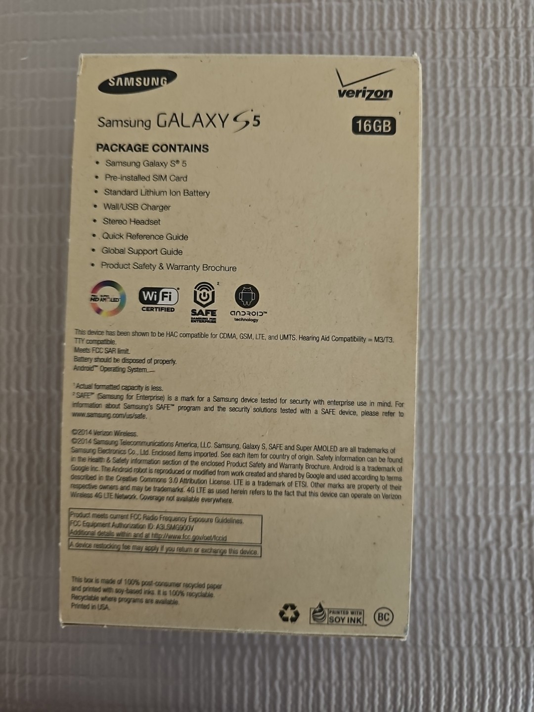 Samsung Galaxy S5 SM-G900V (Verizon) Black 16GB with Box See Pictures
