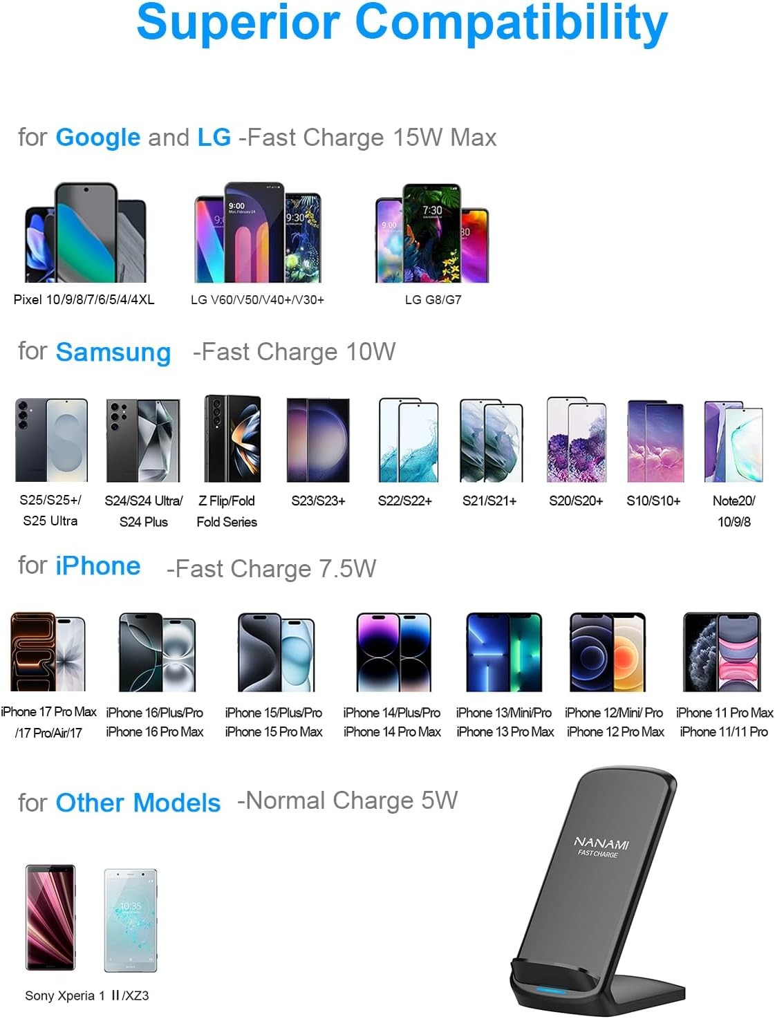 Fast Charger Wireless Charging Stand for iPhone 17/16 Plus & Samsung Galaxy S26