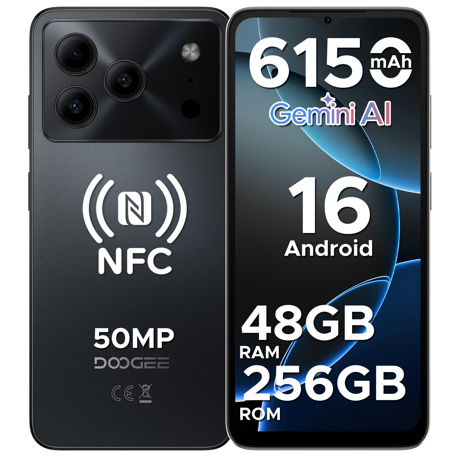 DOOGEE Note56Plus Unlocked Android 16 Cell Phone 48GB+256GB 6150mAh 50MP+8MP NFC