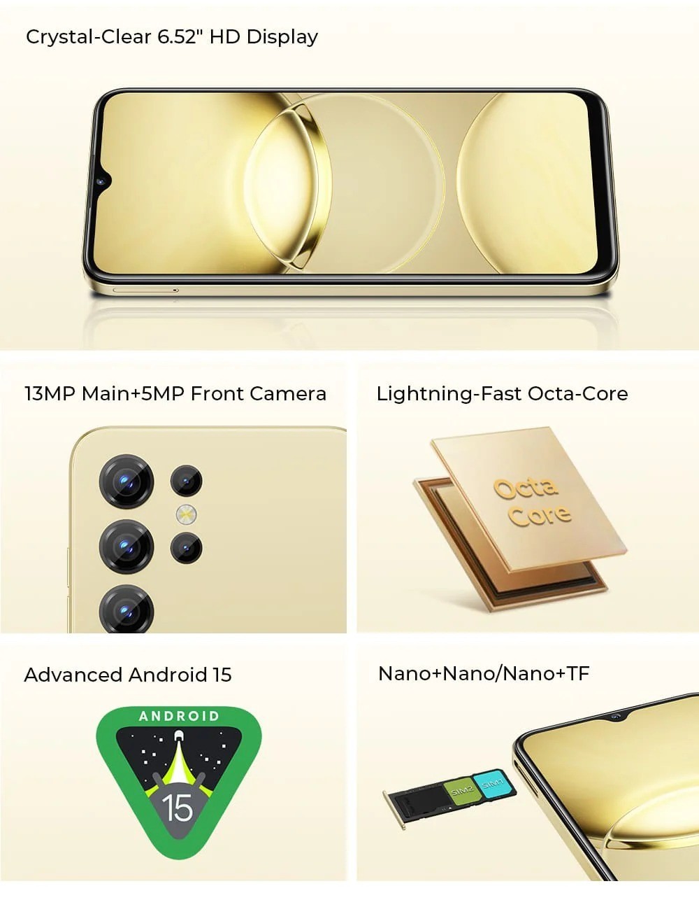 New OUKITEL C1 |Unlocked 6.52”HD+Display Android 15 Global Version Cell Phone GD