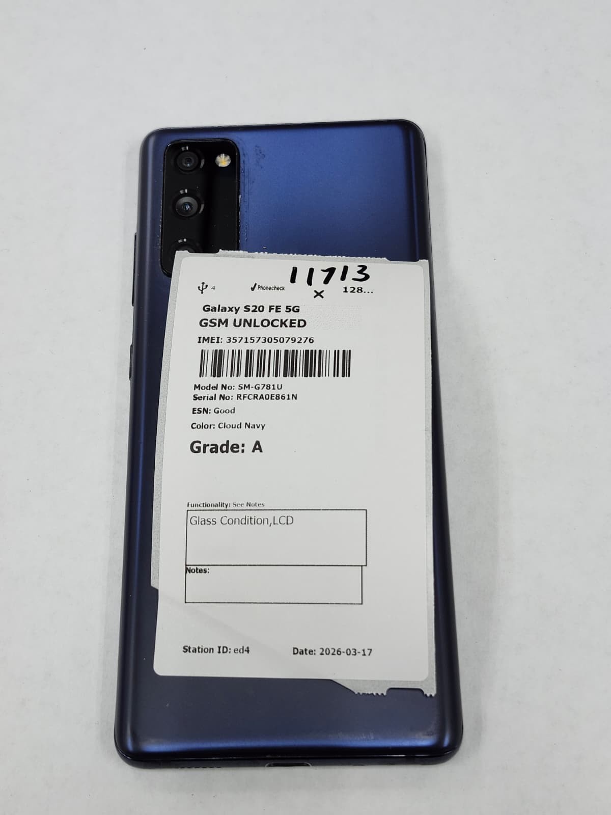 DEFECTIVE – Samsung Galaxy S20 FE 5G – 128GB Cloud Navy – GSM Unlocked – 11713