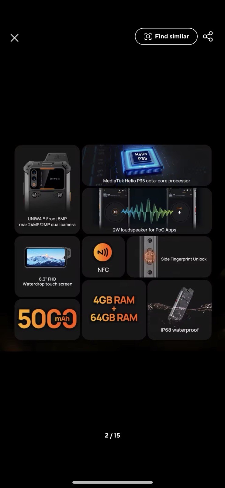 UNIWA W888 4G Smartphone Walkie Talkie 6.3 Inch FHD/HD 4GB+64GB Mobile Phones