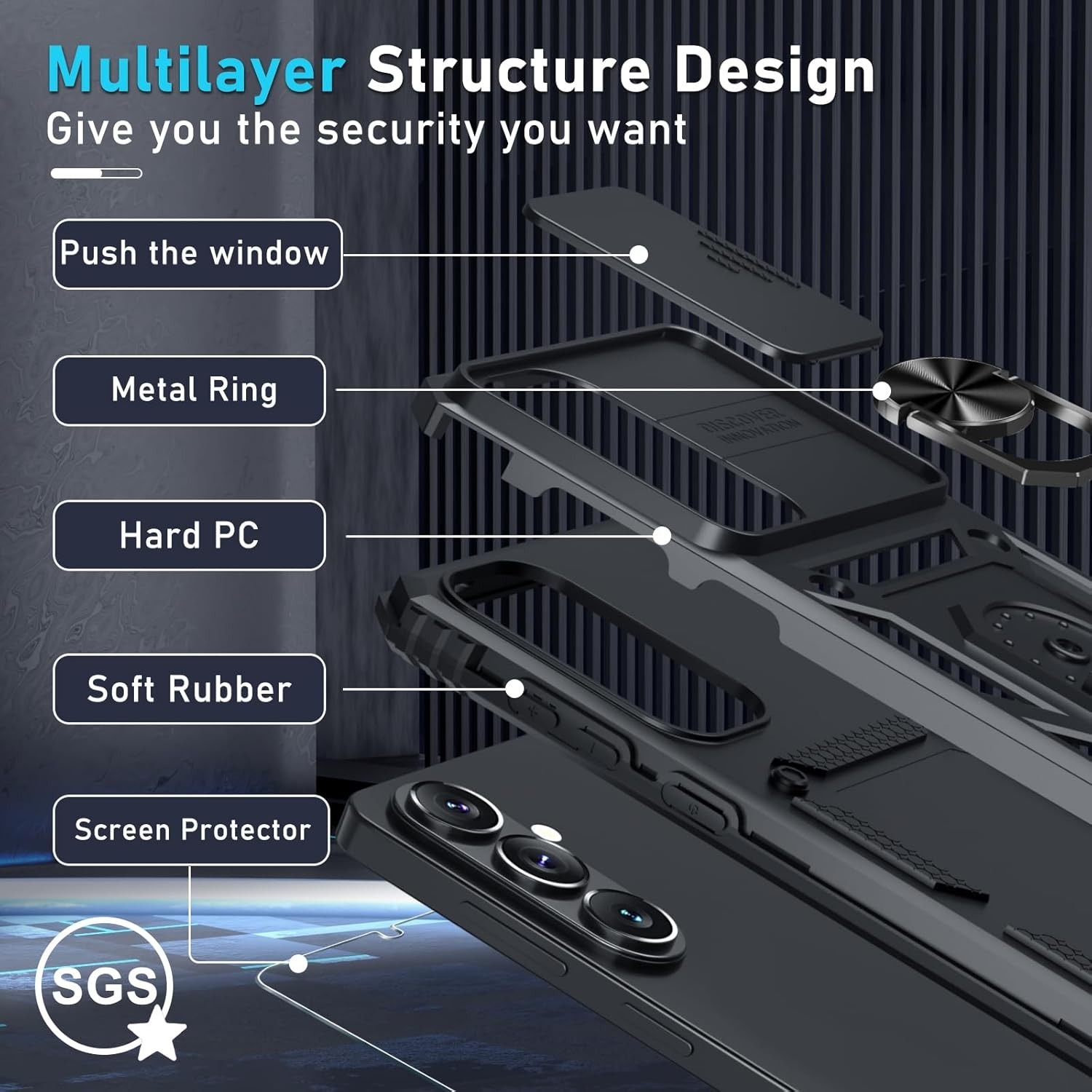 For Samsung Galaxy S26 Case with Heavy Duty Shockproof, Slide Camera Lens Cover