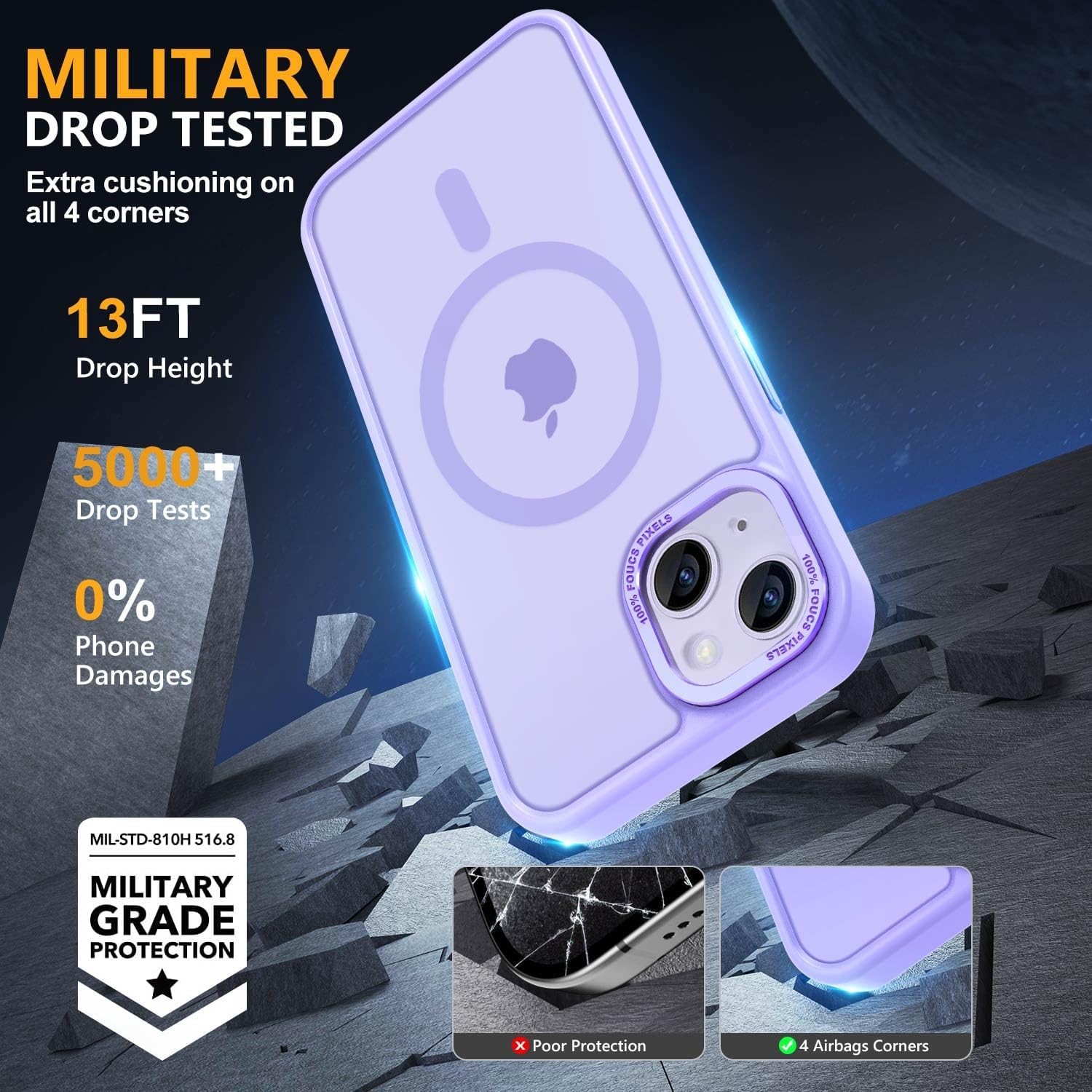 Translucent Matte Slim Shockproof Protective Case for iPhone 13 & iPhone 14 6.1″