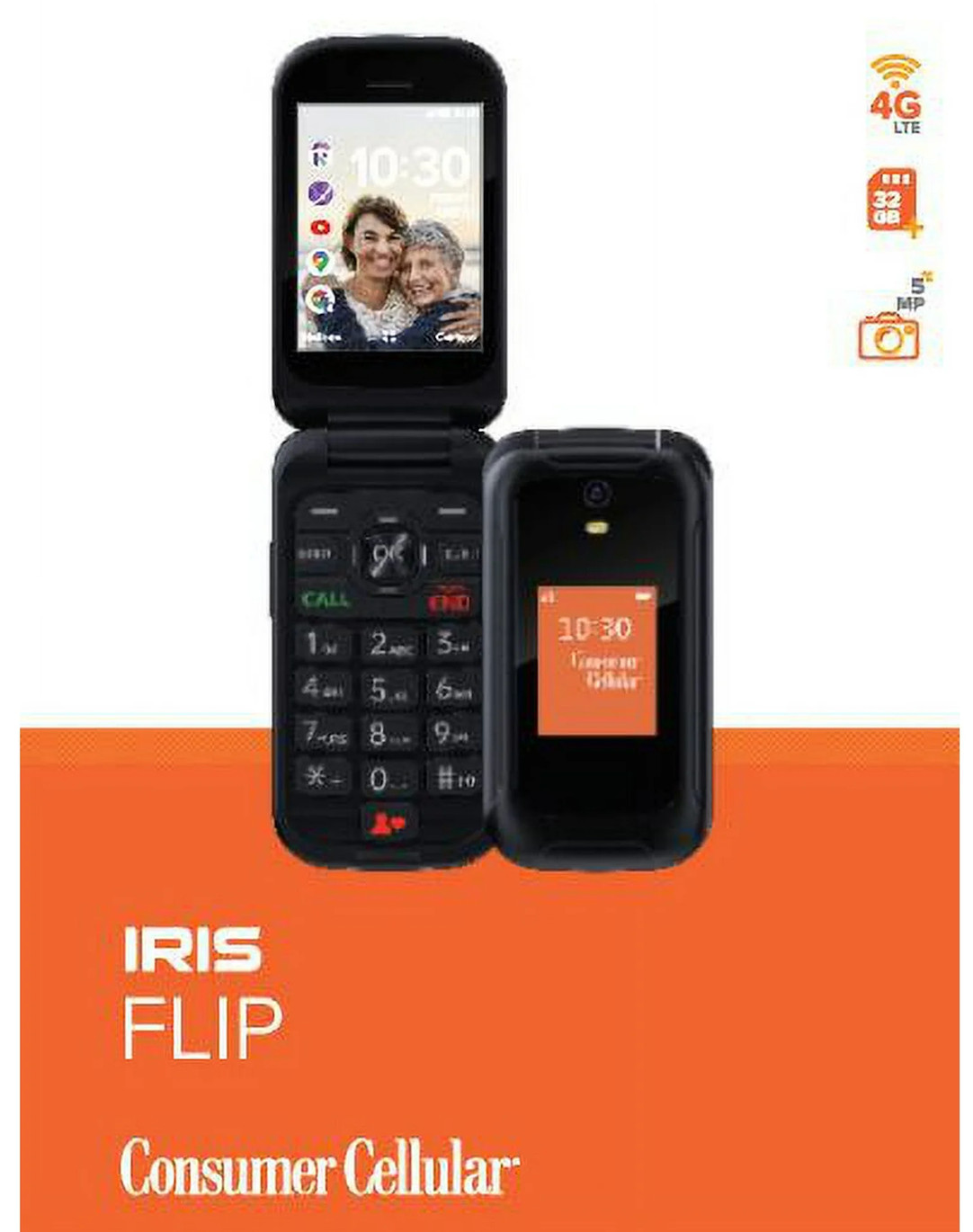 New Iris Flip Phone (8GB) 5.0MP Camera 4G LTE (Unlocked Any For Any GSM Carrier)