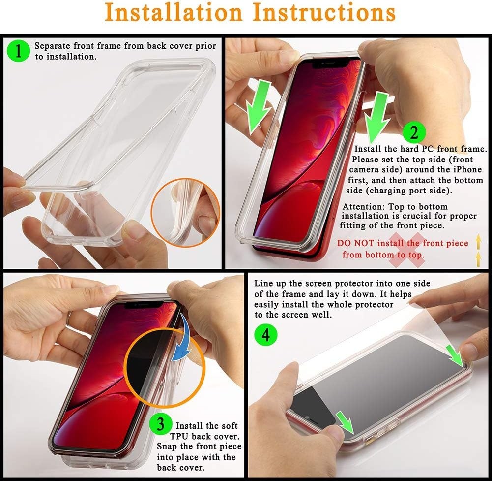 For iPhone X/XS 5.8 Case with Tempered Glass Screen Protector 360 Full Body