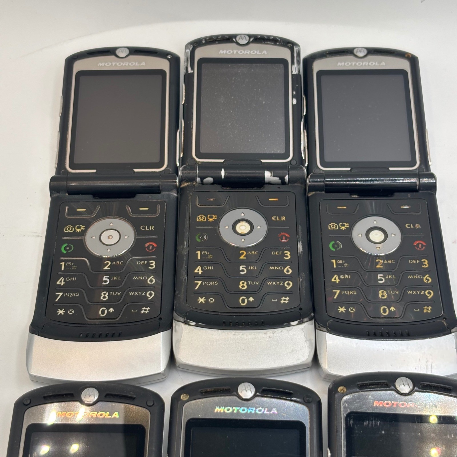 Lot of 6 Motorola RAZR V3m Verizon Silver Flip Phones for Parts Repair Vintage