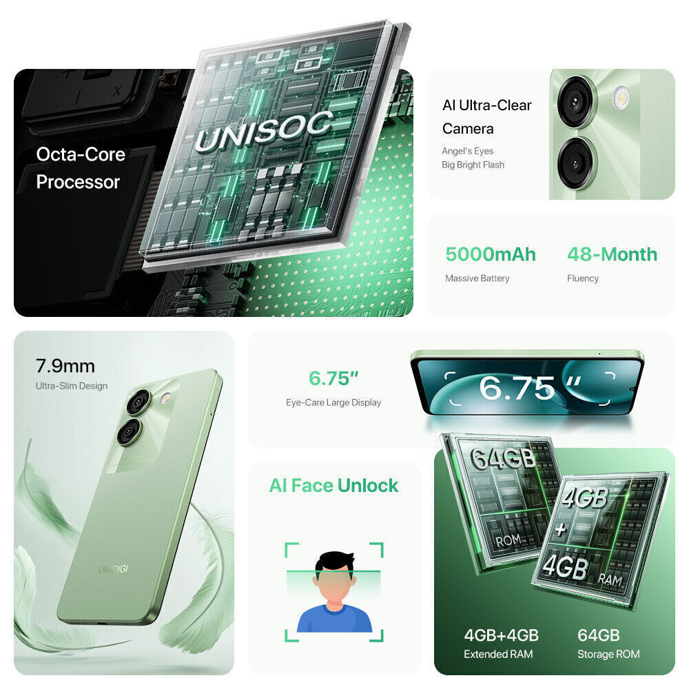 UMIDIGI G9A 4GB+64GB 6.75” Dual SIM 5000mAh Android 14 Unlocked Smartphone