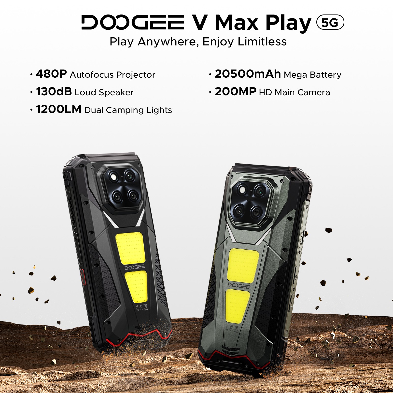 DOOGEE VMaxPlay 5G Rugged Phone with 100 Lumens Projector 36GB+512GB 20500mAh US