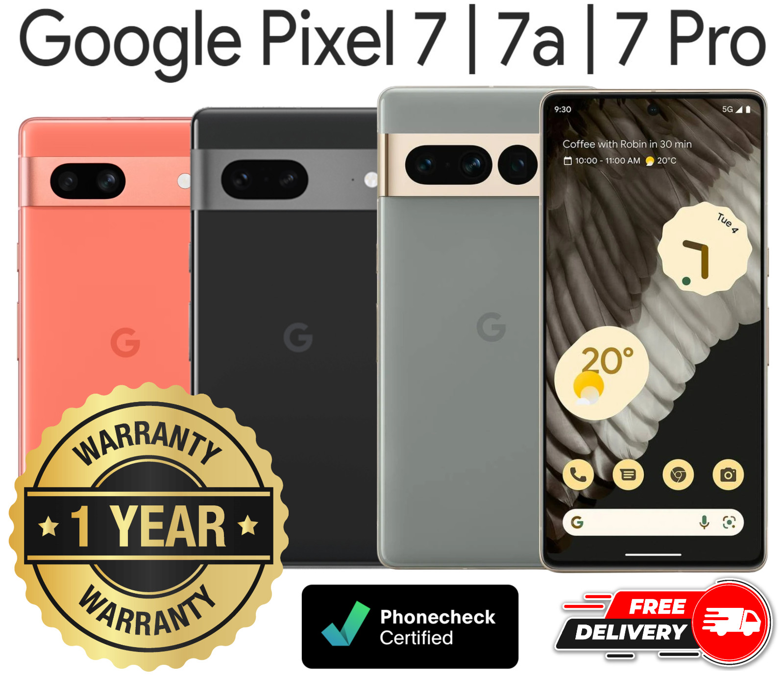 Google Pixel 7 | 7a | 7 Pro – 128GB 256GB 512GB – Unlocked Verizon AT&T T-Mobile