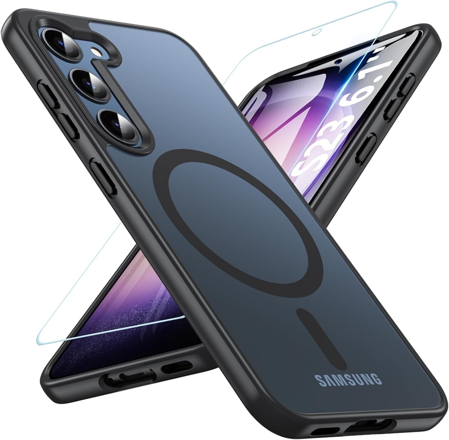 For Samsung Galaxy S23 Case 6.1″ Magnetic Case,Carbon Fiber Protective Bumper