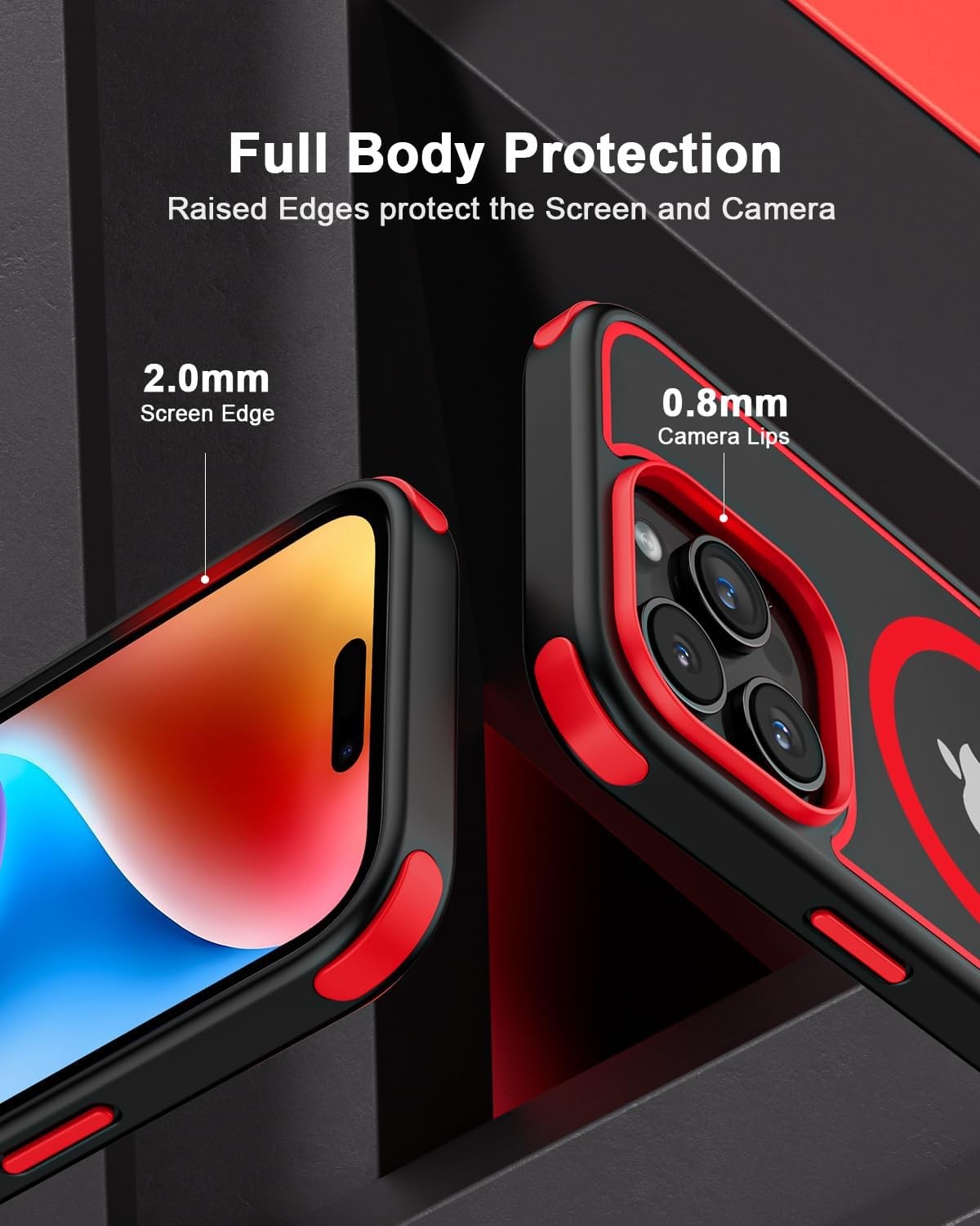 iPhone 14 Pro Max Case, Crystal Clear Case with Magnetic Ring, Multicolor Bumper