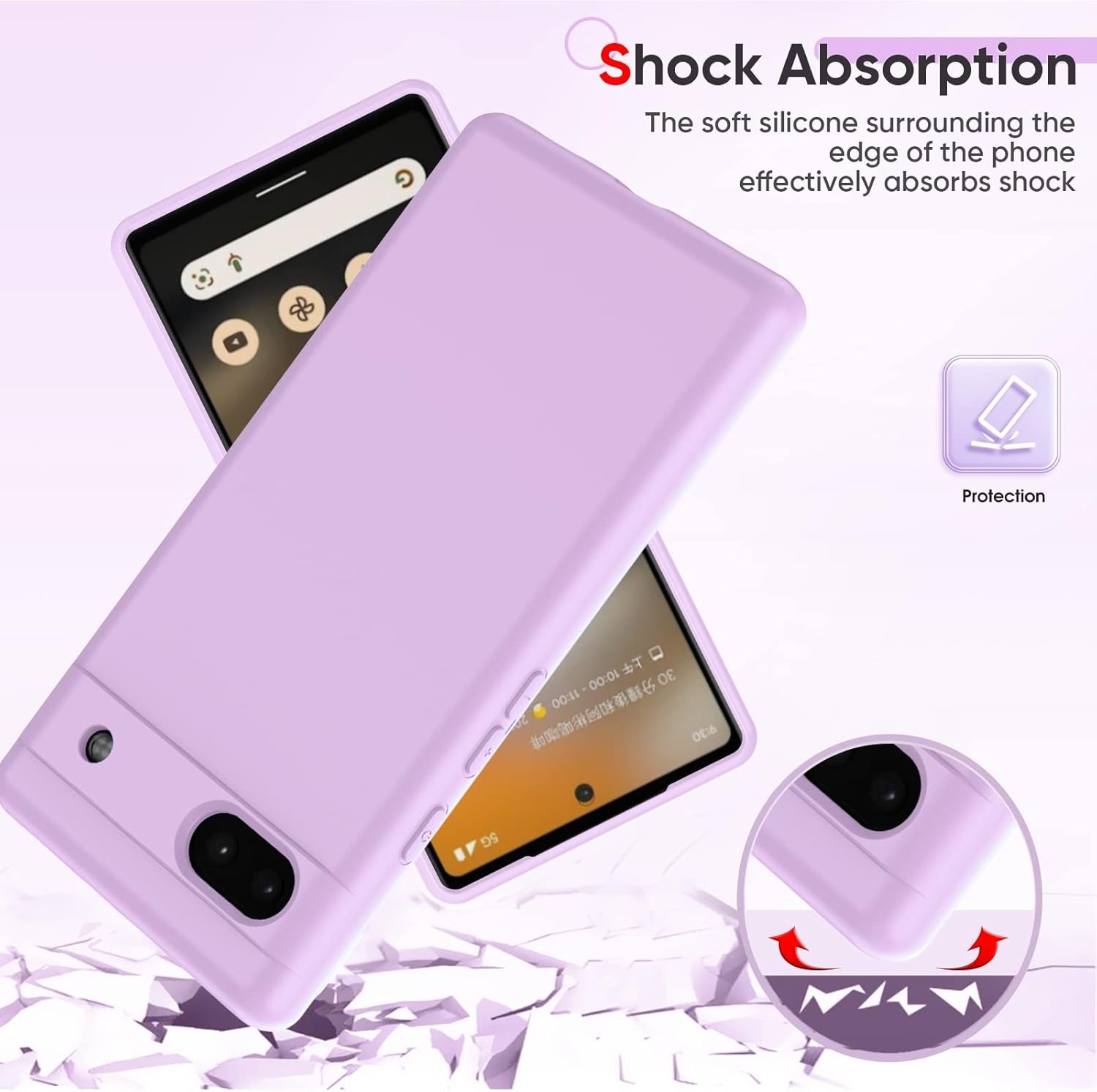 for Google Pixel 6A Phone Case with 2 Pack Tempered Glass Screen Protector, Purp
