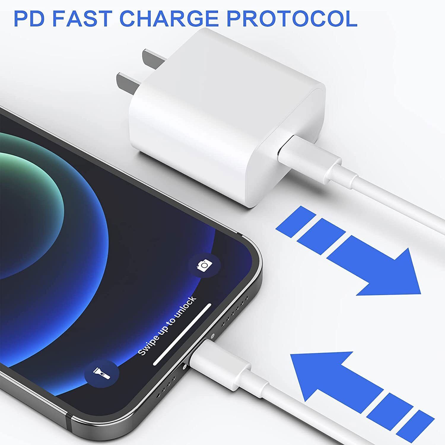 20W PD Power Fast Wall Charger 3FT USB-C Cube Cable for iphone 14 13 12 11 X Pro