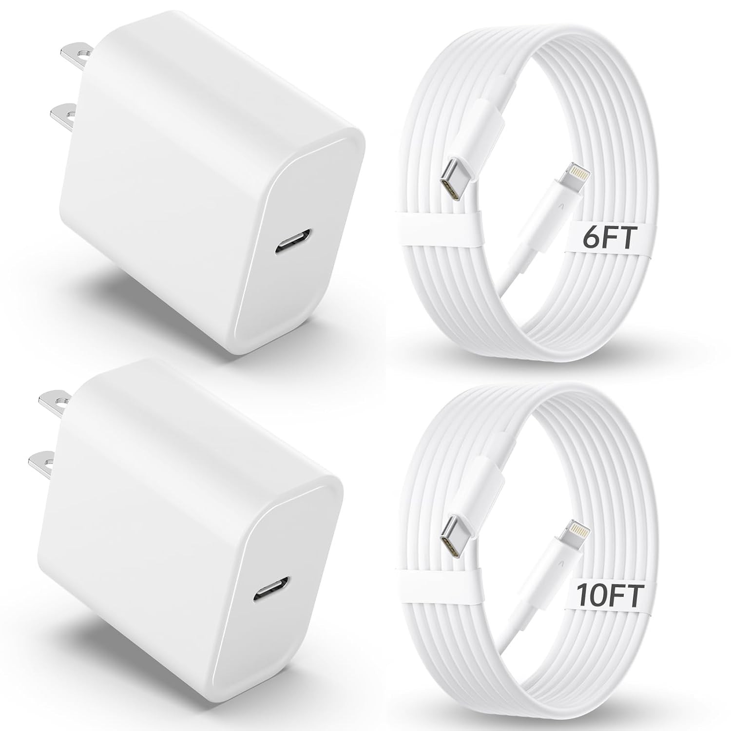 2 Pack 20W USB-C Fast Charger Adapter for iPhone 14 Pro/13 Pro 6&10FT Cable