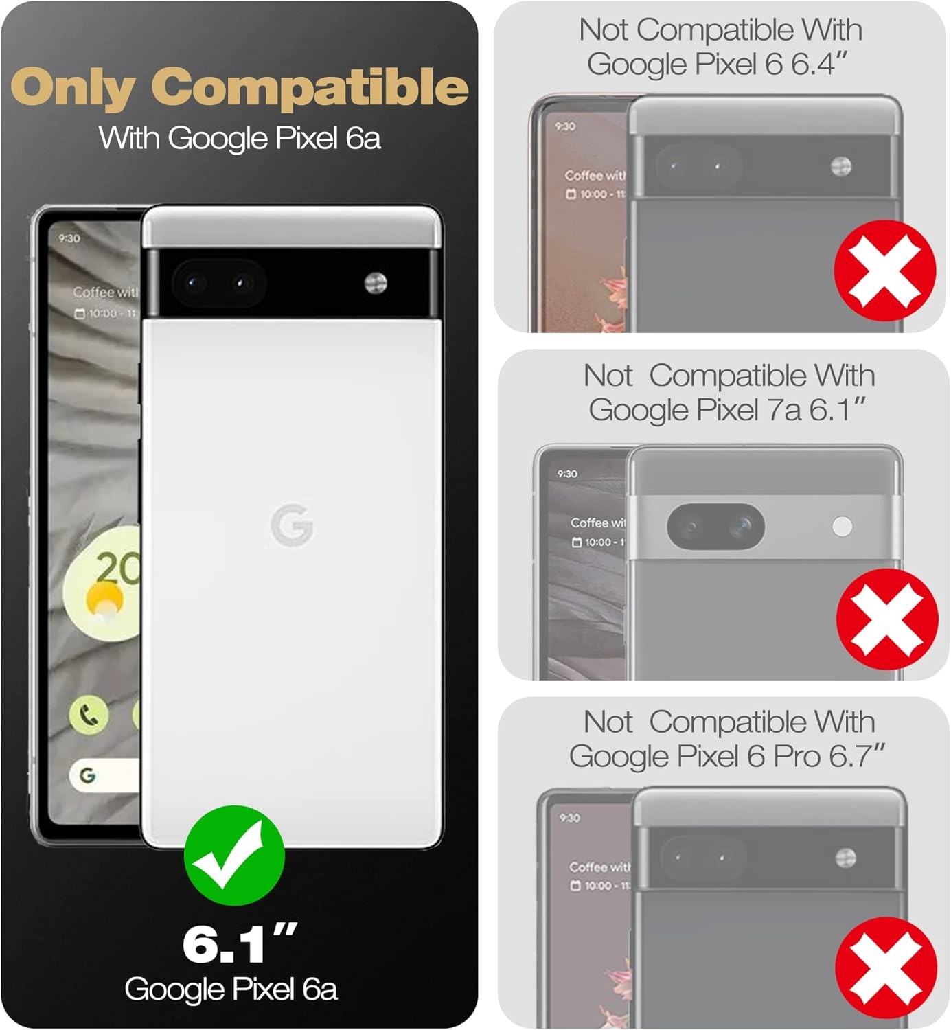 Full Body Case for Google Pixel 6A, Heavy Duty Military Grade Protection, Black