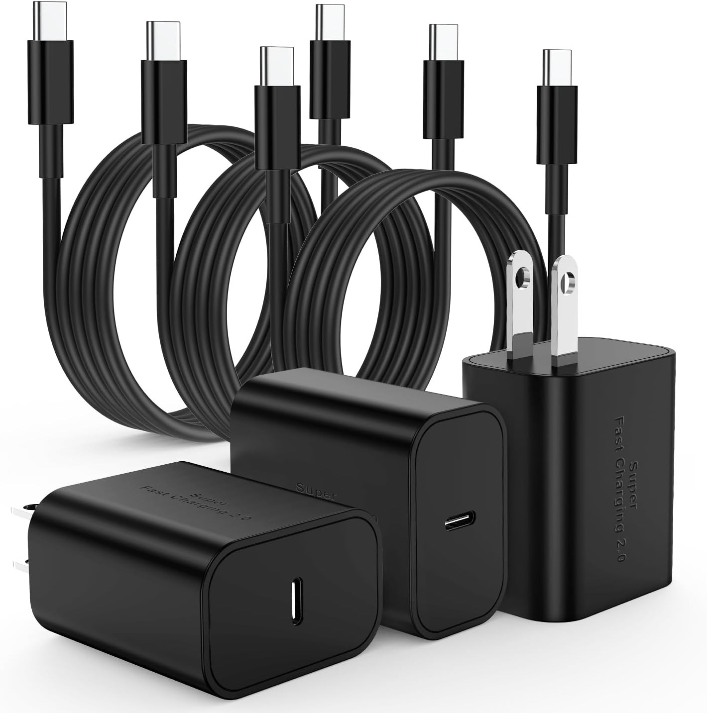 3-Pack 25W USB-C Fast Charger Block for Samsung Galaxy S24 Ultra, 6FT Cord
