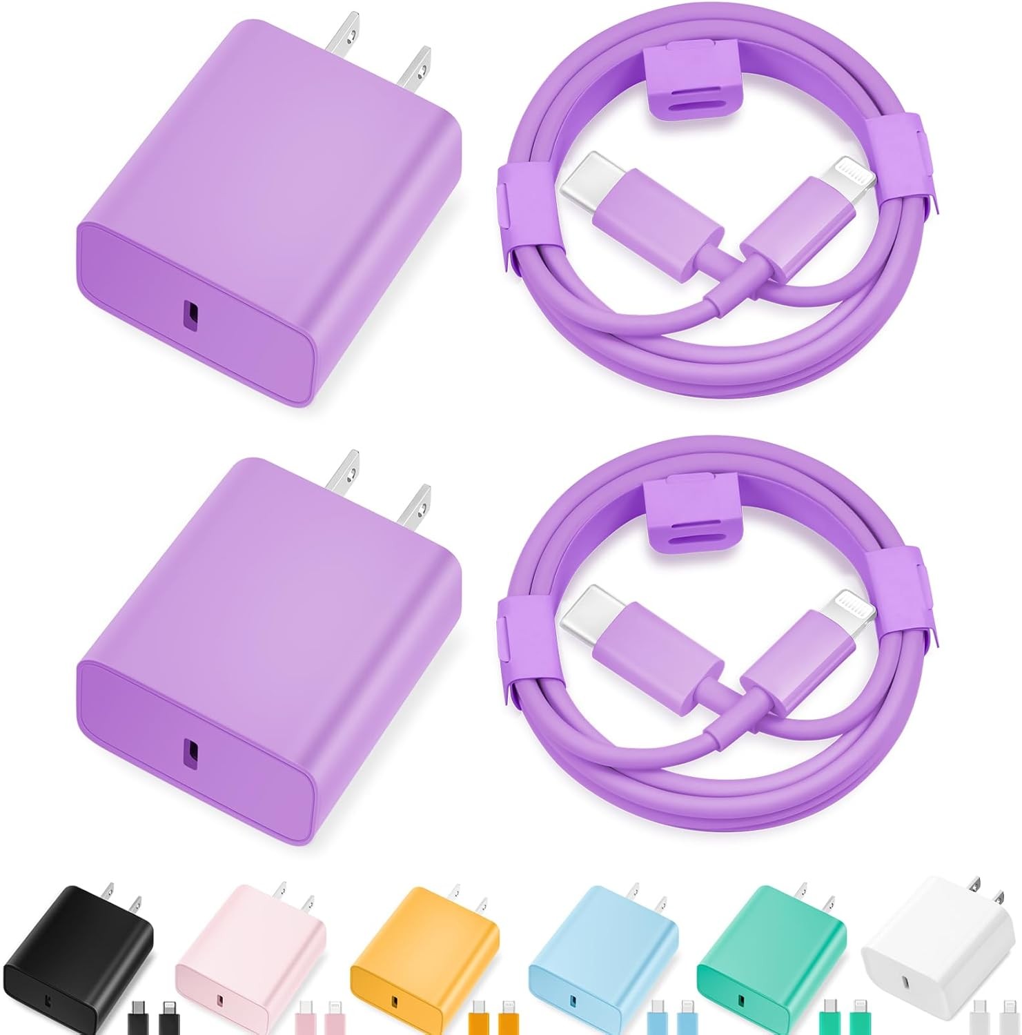 2 Pack 20W Type-C Fast Charger Block for iPhone 14/13, 10FT & 6FT Cables