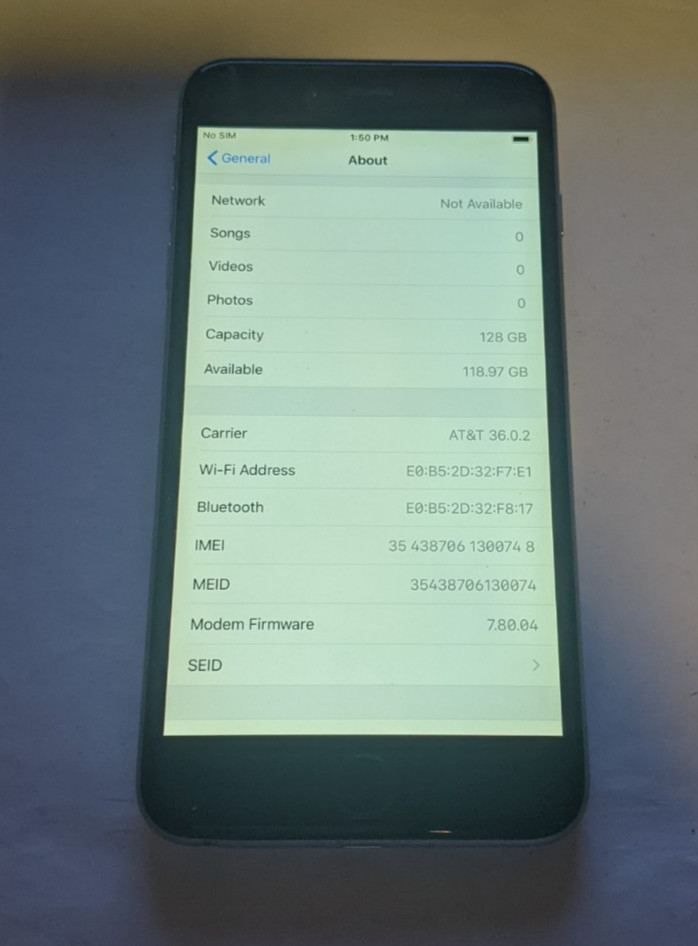 Apple iPhone 6 Plus 128GB(A1522) Space Gray (AT&T) Fully Functional – See Below