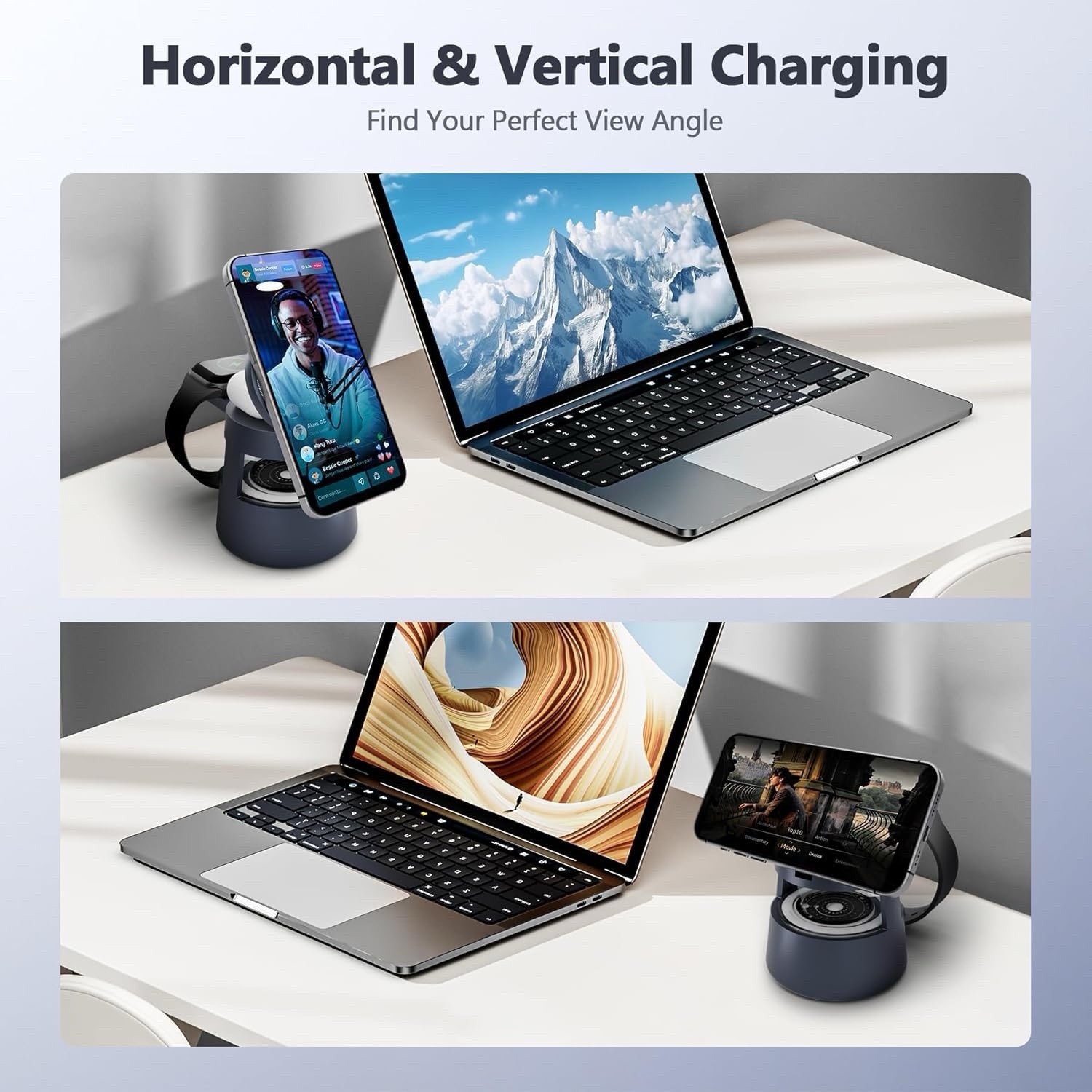 4-in-1 Wireless Charging Station: 15W Magnetic Fast Charger Stand for iPhone