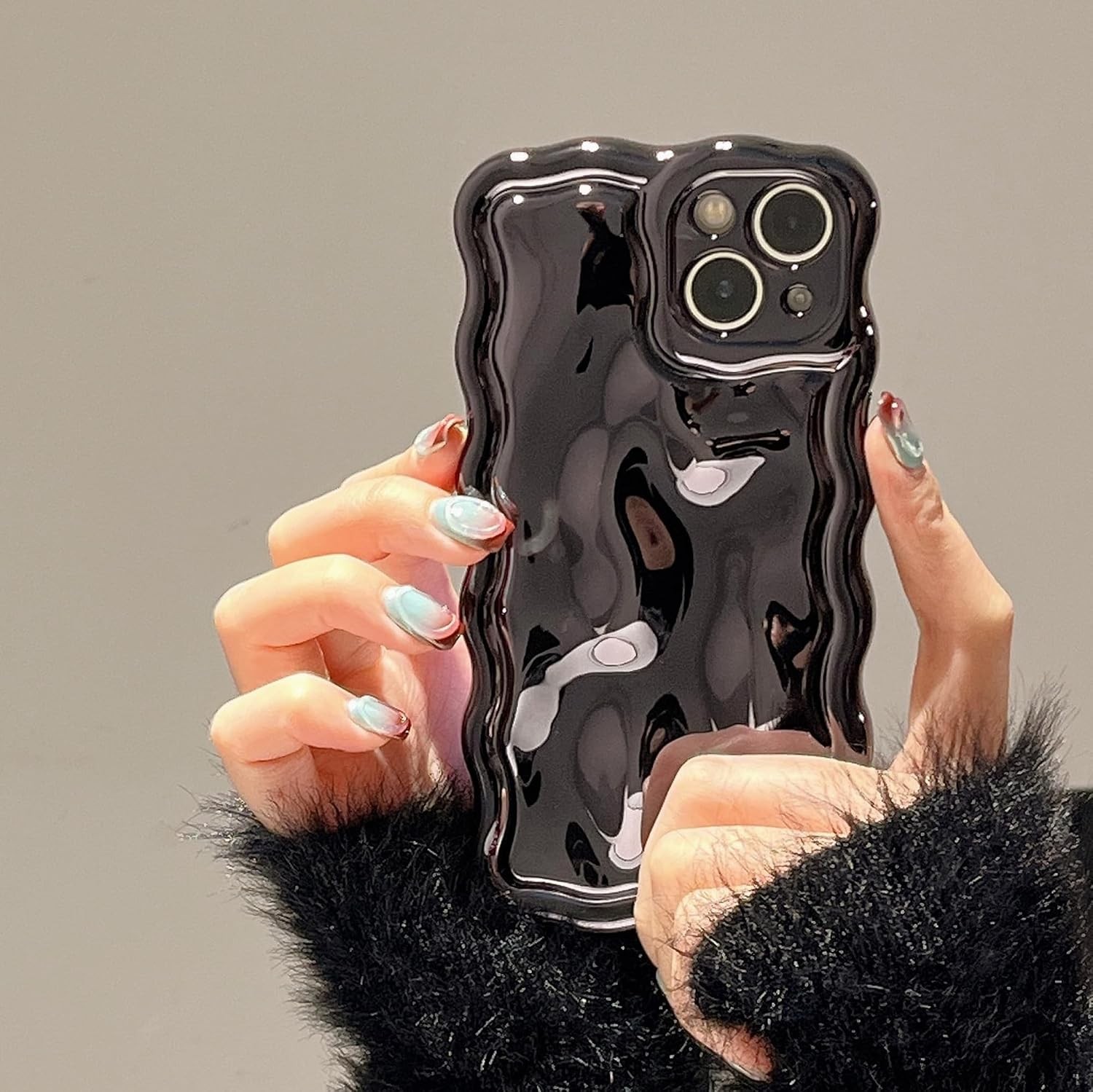 3D Meteorite Bubble Pattern Electroplate Plating Glitter Curly Wavy Frame Case f