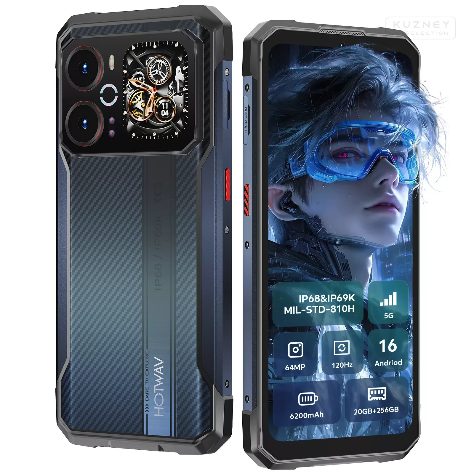 HOTWAV Cyber 18 Outdoor Smartphone 6,75 in Phones Android 16 Dual SIM 20GB+256GB