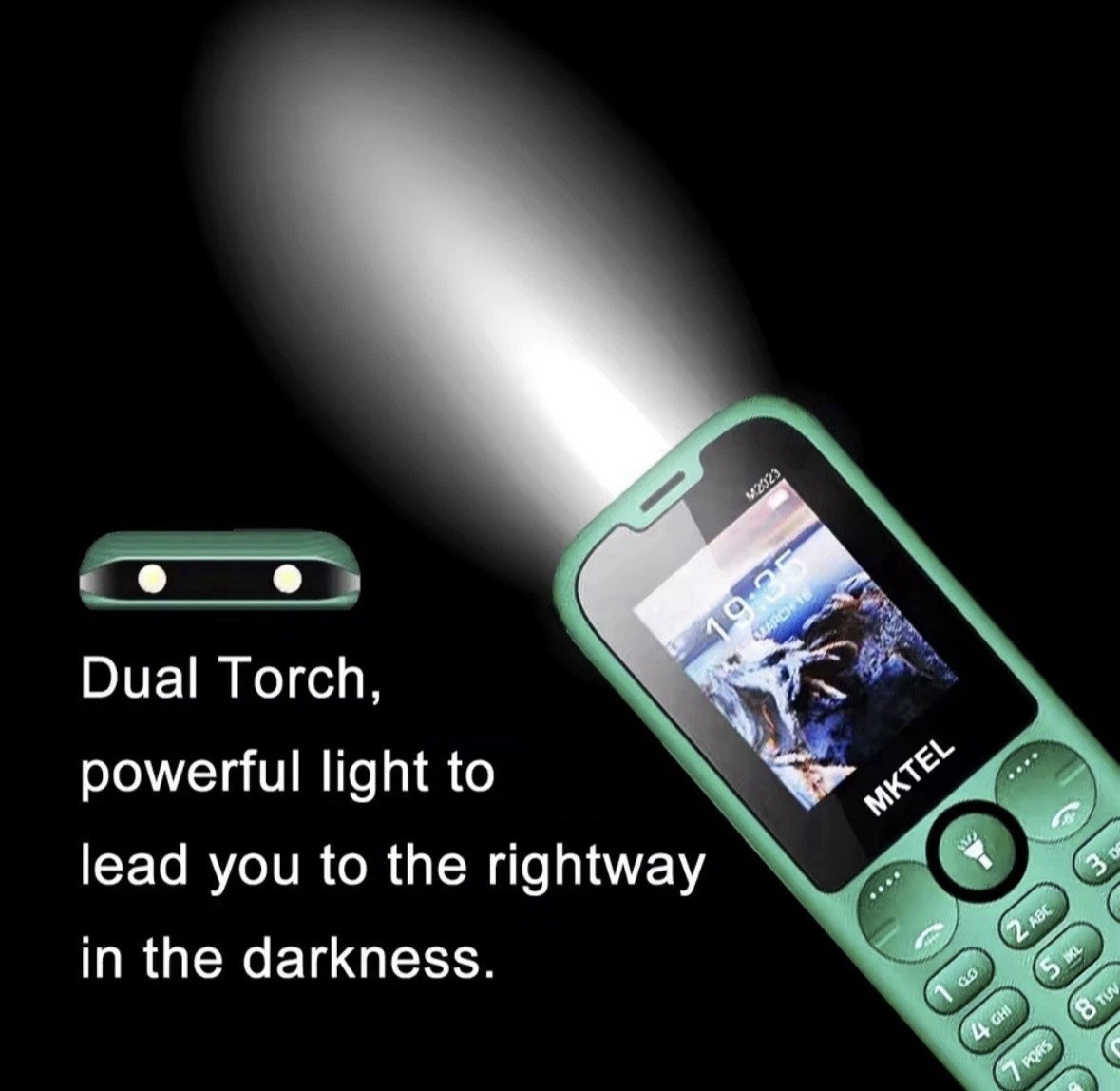 MKTEL M2023 Dual SIM Bar Phone 1.77″ Display FM Radio MP3/MP4 Dual Torch