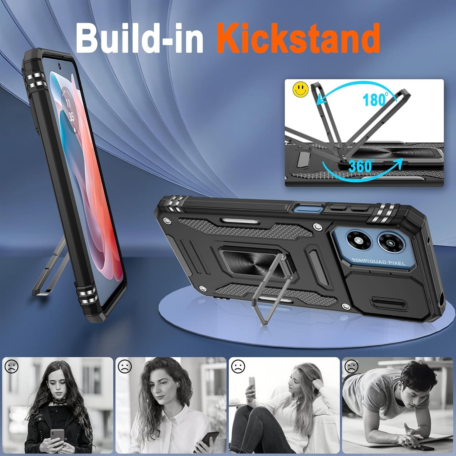 Motorola Moto G Play 2024 Case with [2 Pack] HD Screen Protector & Slide Camera
