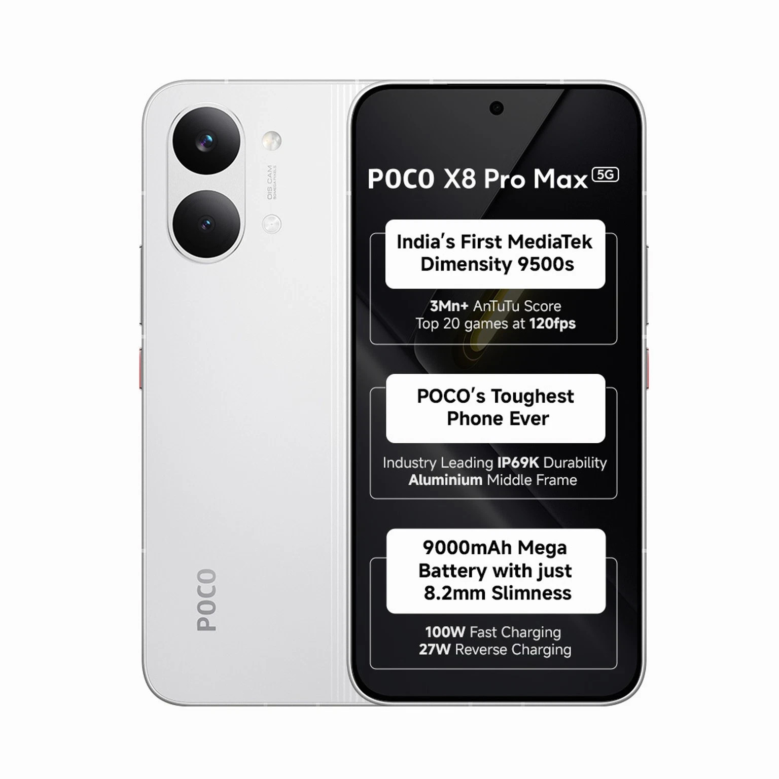 POCO X8 Pro Max (White, 512 GB 12GB RAM) 6.83″ Dimensity 9500s Global Version.