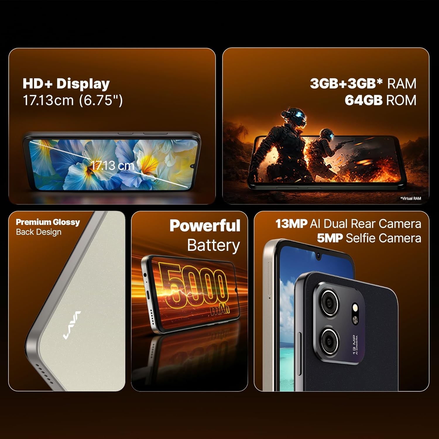 Lava Bold N2 Lite |6.75″ HD+ Display |13MP AI Dual Rear Camera |5000 mAh Battery