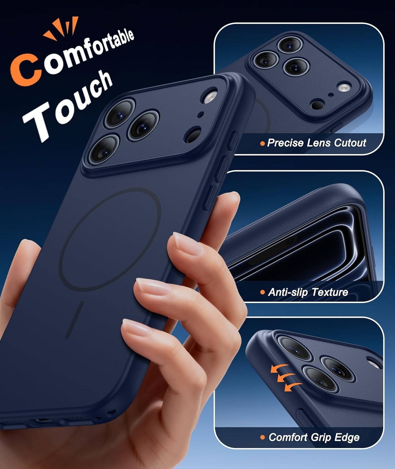 for iPhone 17 Pro Max Case Solid Blue Matte Magnetic Phone Screen Protector