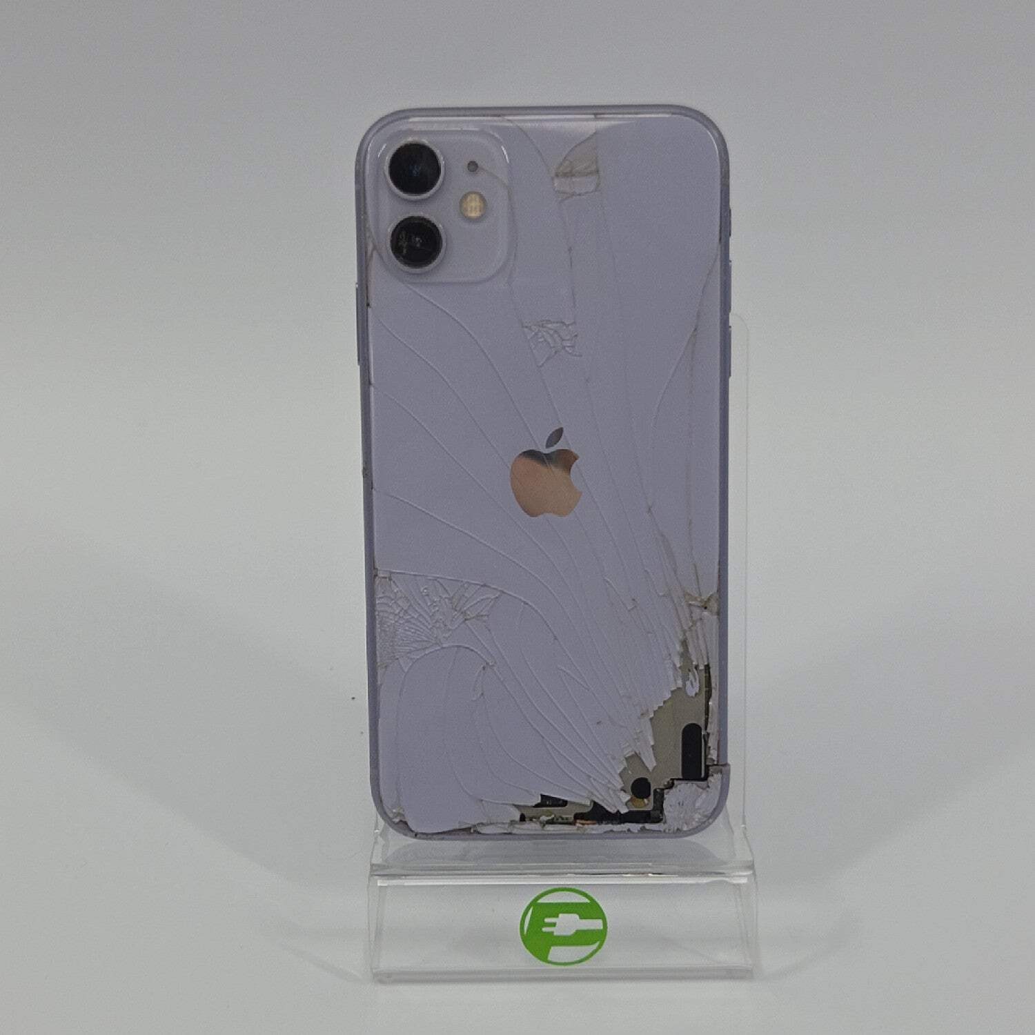 Broken Unlocked Apple iPhone 11 128GB 18.1.1 MWKY2LL/A shattered rear glass