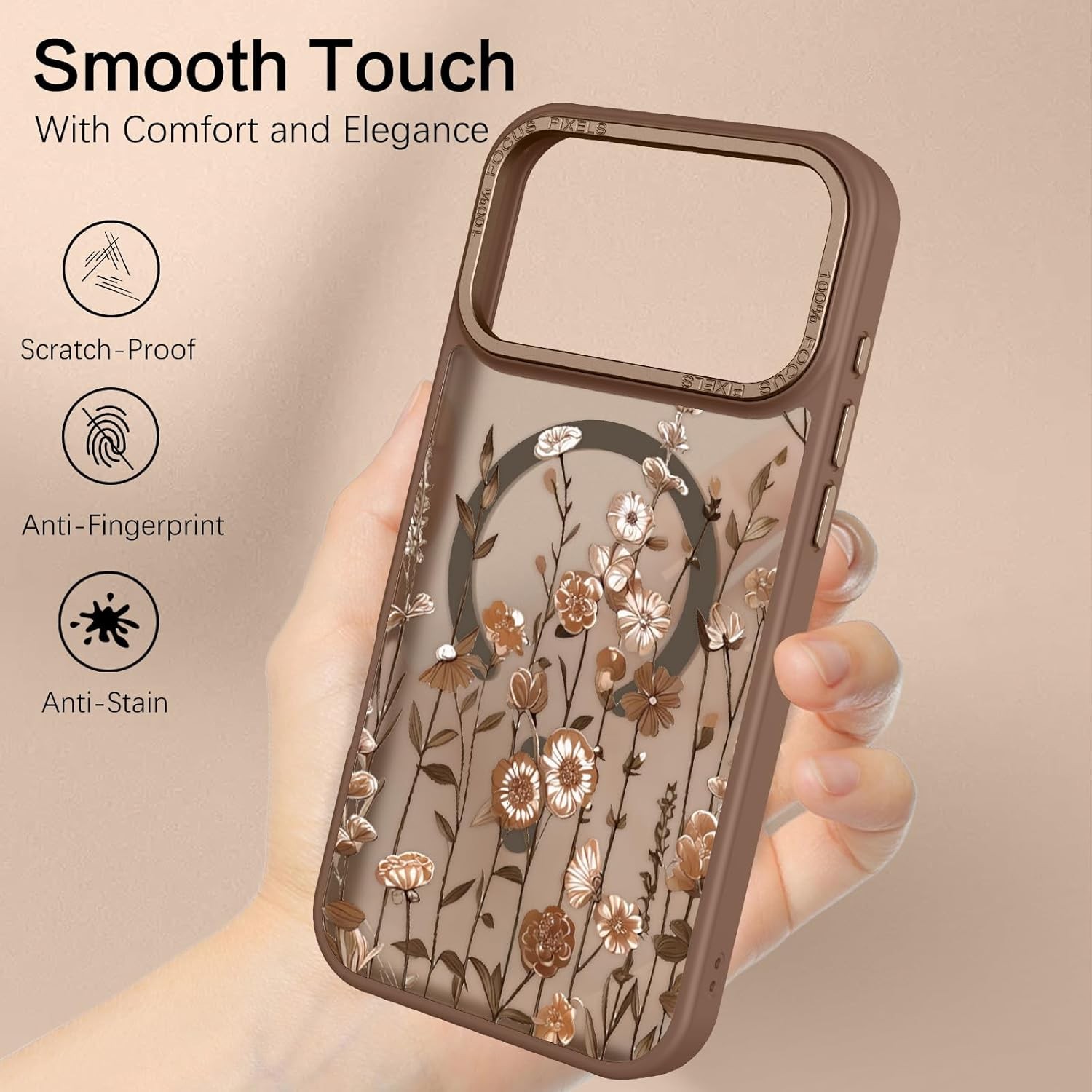 iPhone 17 Pro Max Case, Magnetic Slim Fit Flowers Floral Design Shockproof Cover