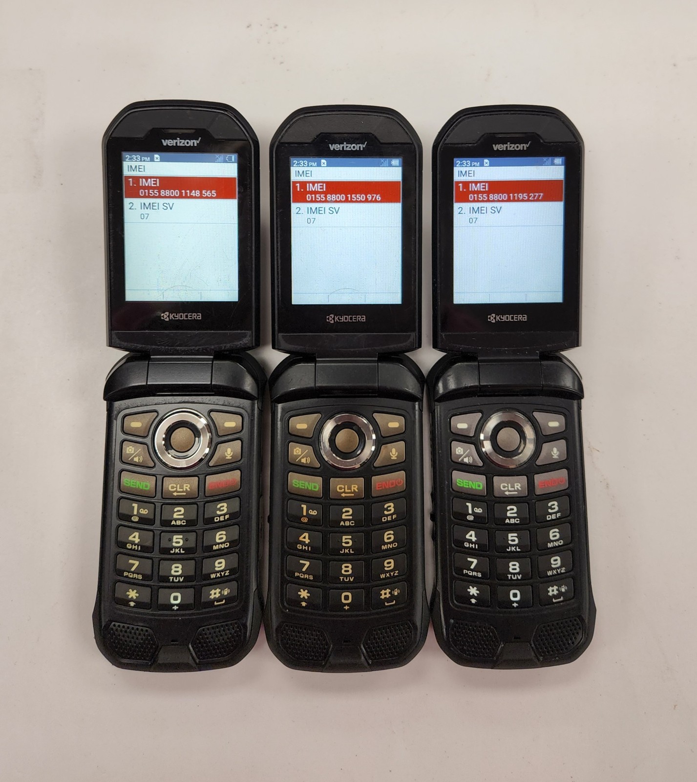 Lot of 3 Used Kyocera E4810 16 GB Black Verizon Only **Read**