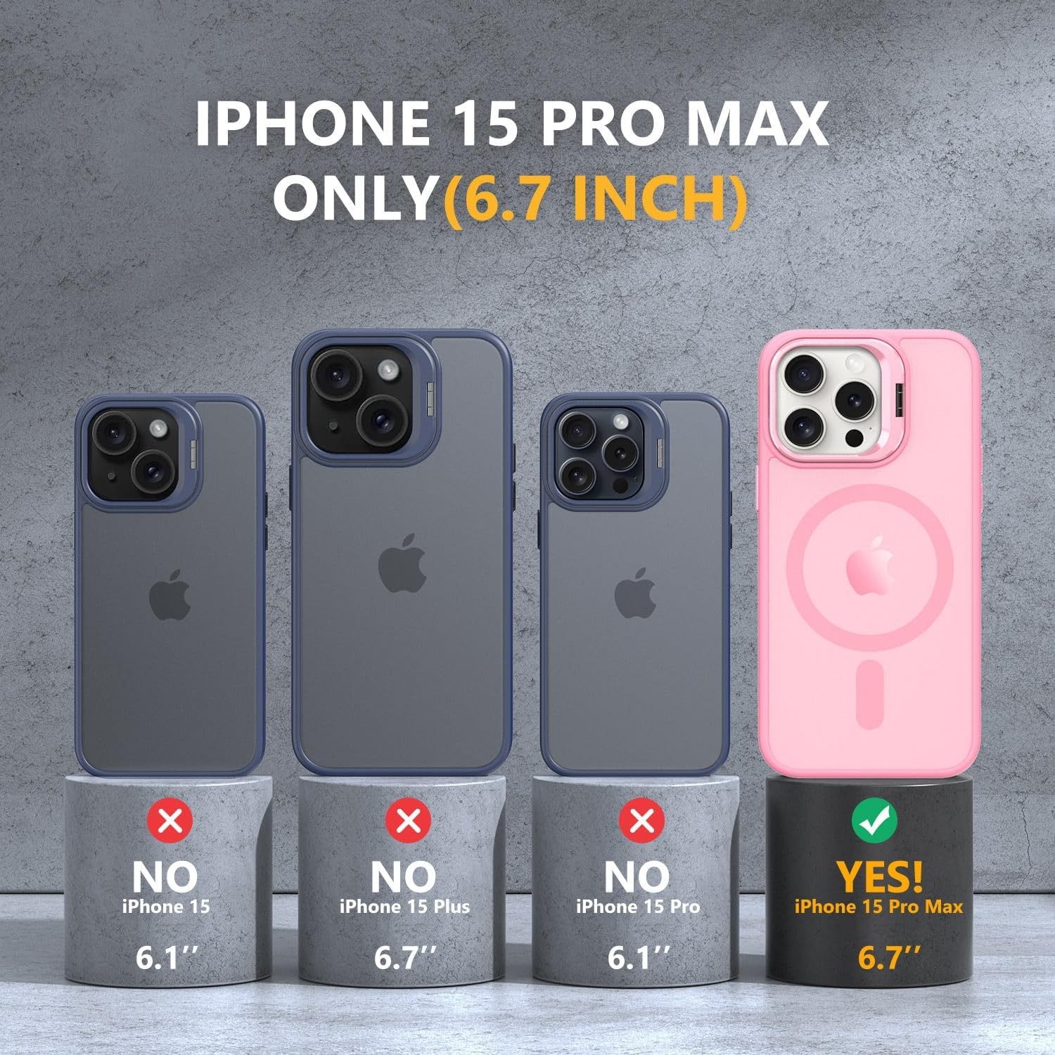 iPhone 15 Pro Max Magnetic Case with Kickstand, Military Protection, Pink Skin F