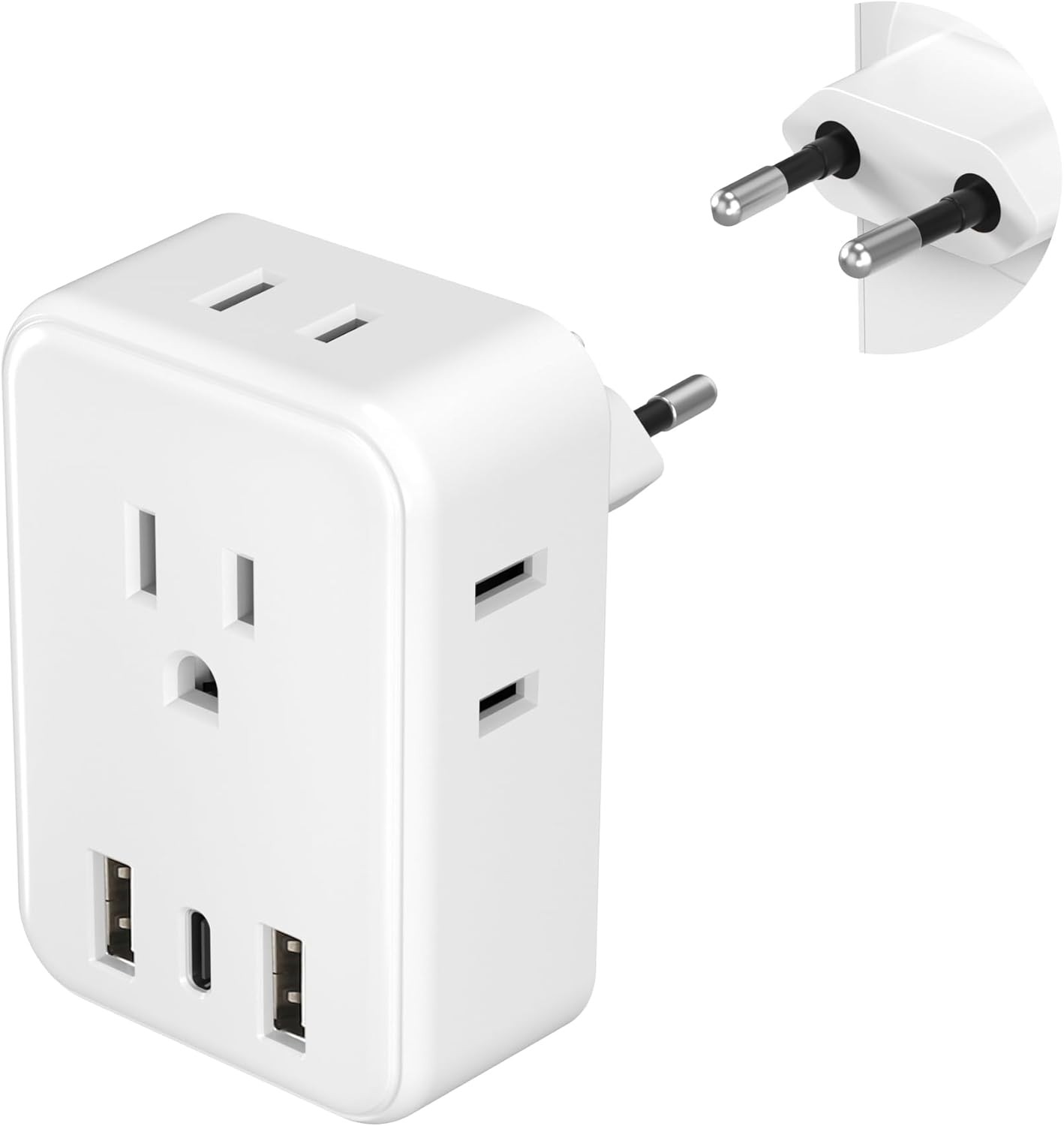 European Travel Plug Adapter, Type C Power Plug Adapter with 4 AC Outlets and 3