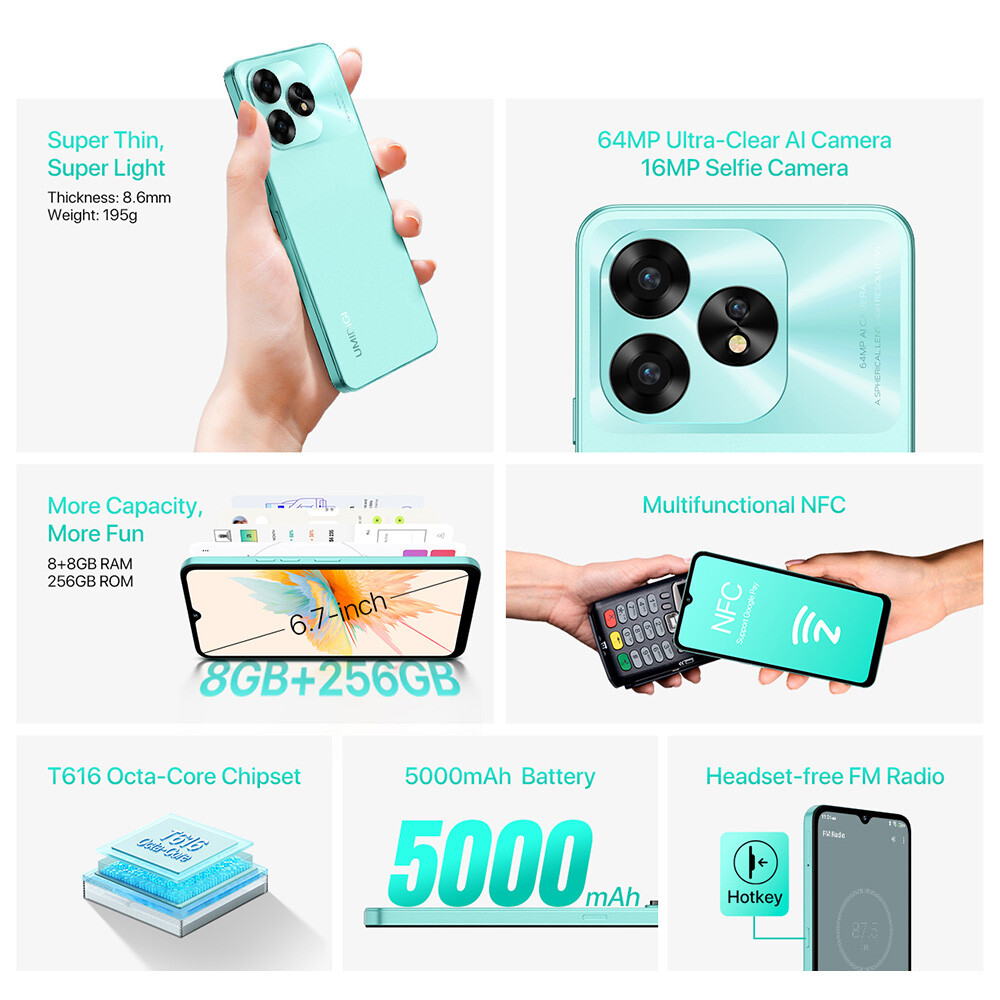 UMIDIGI A15 A15C 8GB+256GB/128G Android 13 Smartphone Unlocked T-Mobile AT&T