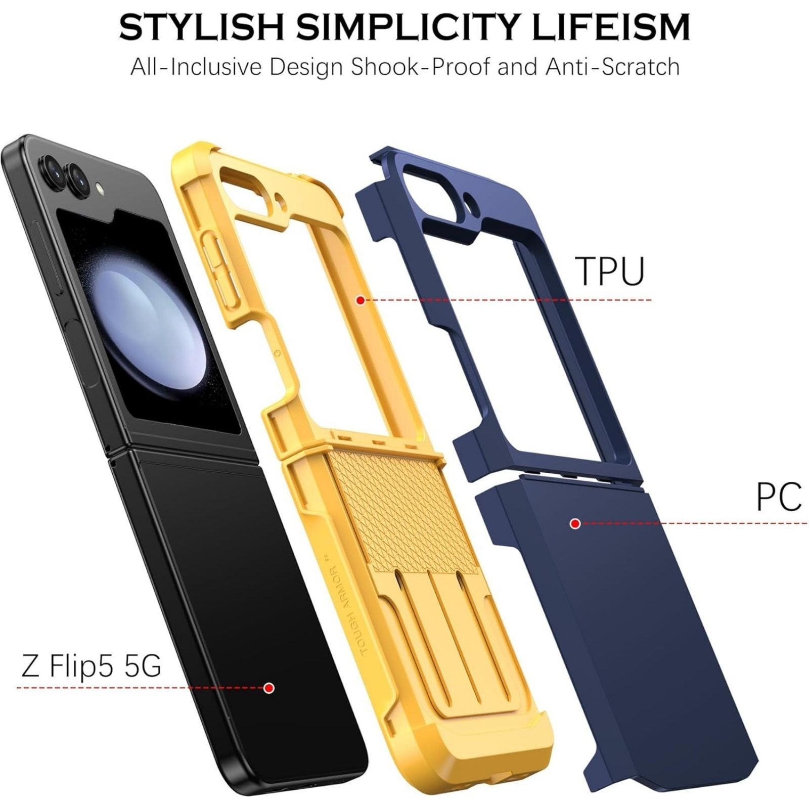 For Samsung Galaxy Z Flip 5 5G Case with Heavy Duty Drop Proof Protection Blue