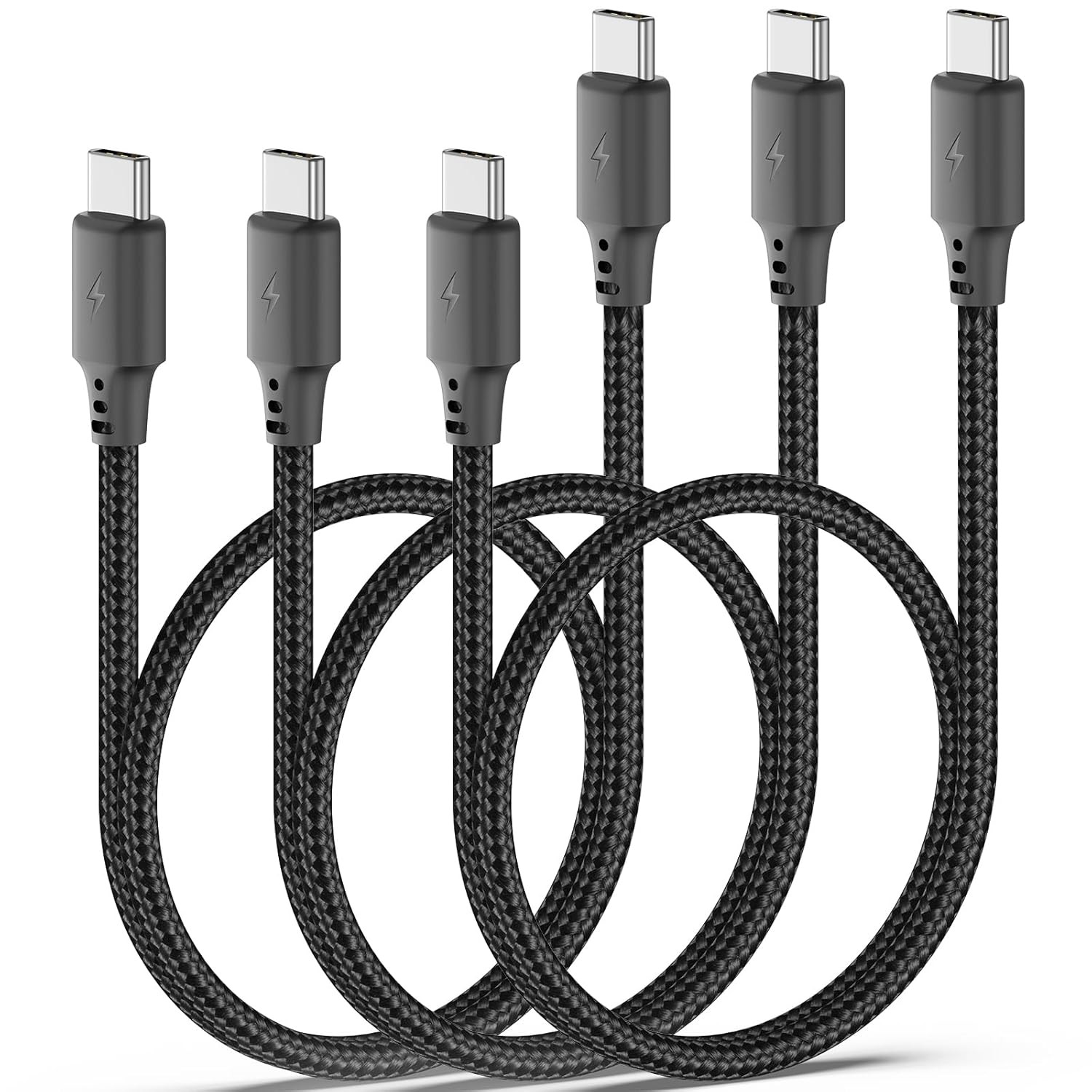 18-Inch Fast Charging USB C to USB C Cables, 3-Pack Nylon Braided 1.5ft